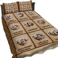 Baseball pitching grips quilt bed set with baseball glove and ball patchwork pattern