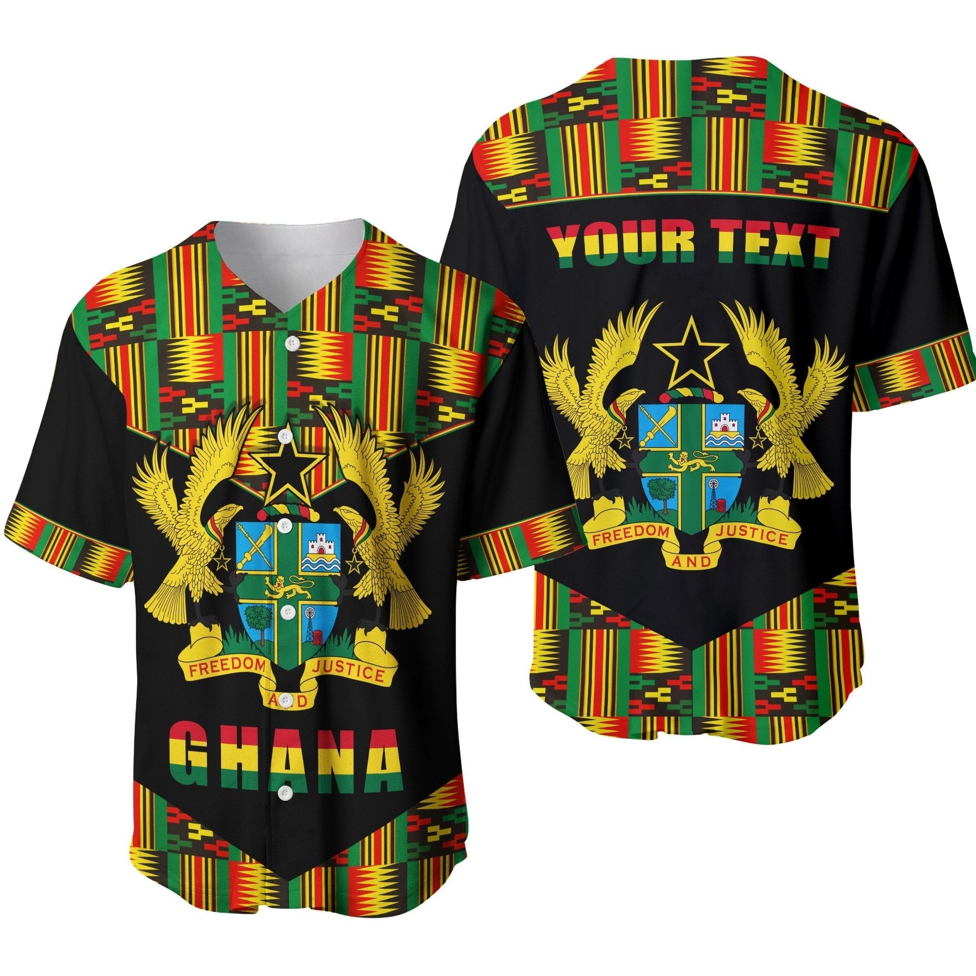 (Custom Personalised) Ghana Proud Baseball Jersey Ankara Kente LT13 - Wonder Print Shop