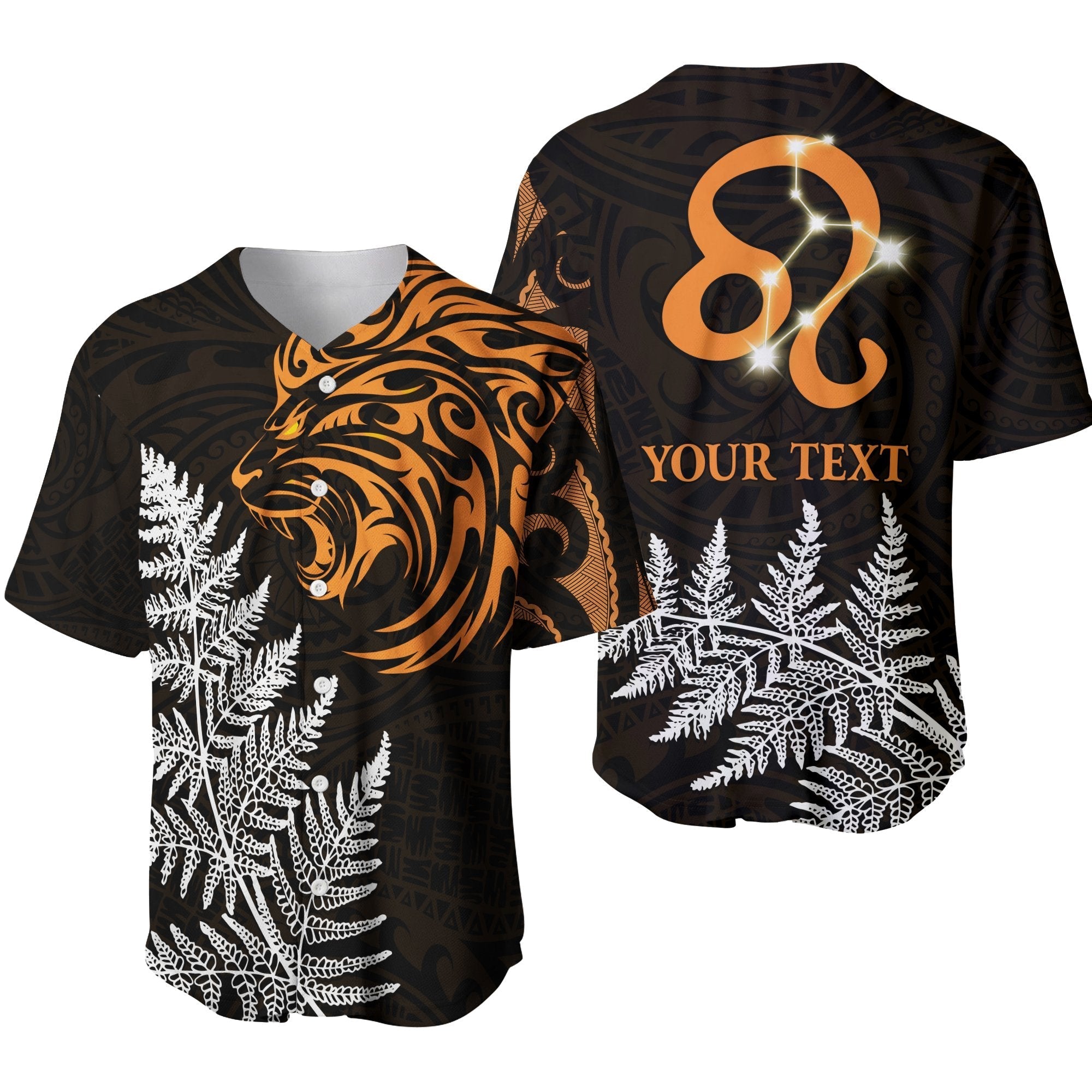 (Custom Personalised) Leo Zodiac Style Maori Baseball Jersey Orange Lion LT13 - Wonder Print Shop