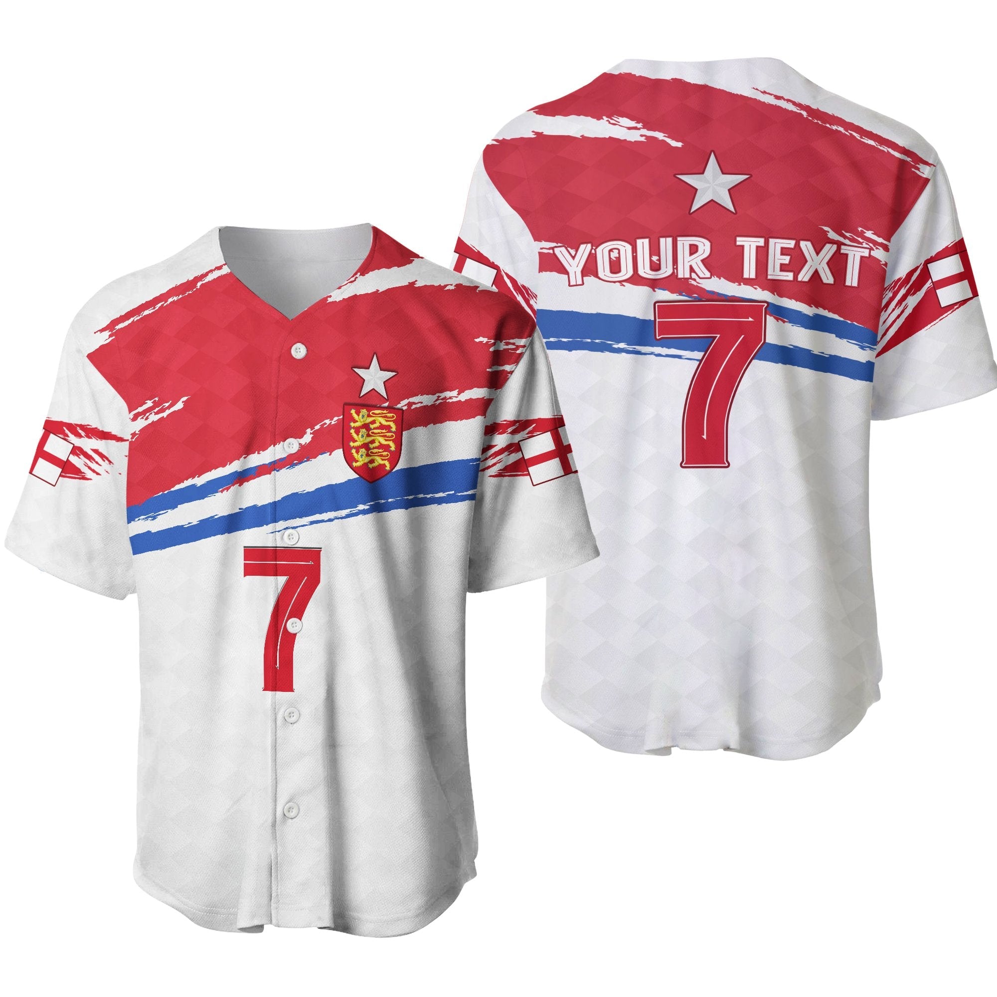 (Custom Personalised) England Football Baseball Jersey - Come on England - Custom Text and Number LT13 - Wonder Print Shop