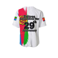 White jersey back with Eritrea Independence Day 29th Anniversary text and emblem