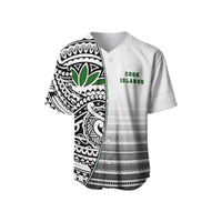 Cook Islands baseball jersey, white LT13, front button polo with green text