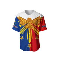 Red/blue Philippines baseball jersey with front buttons, golden eagle and star details