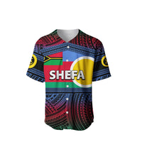 Baseball-Jersey mit Polynesischem Muster, 'SHEFA' vorne, Knopfleiste und V-Ausschnitt