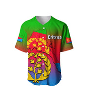 Green V-neck baseball jersey with Eritrea map graphic, 'Eritrea' text, flag sleeve patches