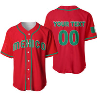 Red baseball jersey with green trim; front MEXICO logo, back 00 with YOUR TEXT