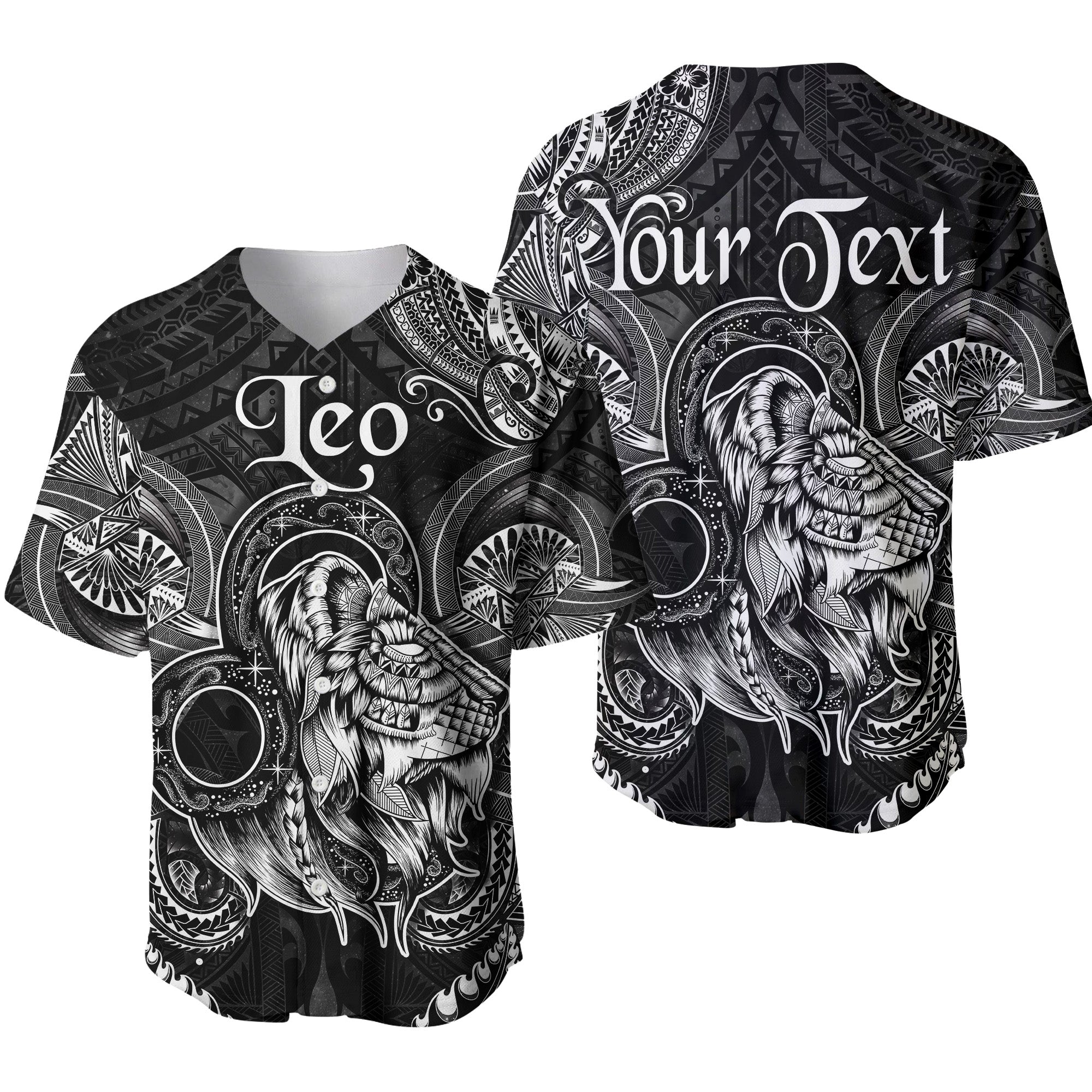 (Custom Personalised) Leo Zodiac Polynesian Baseball Jersey Unique Style - Black LT8 - Wonder Print Shop