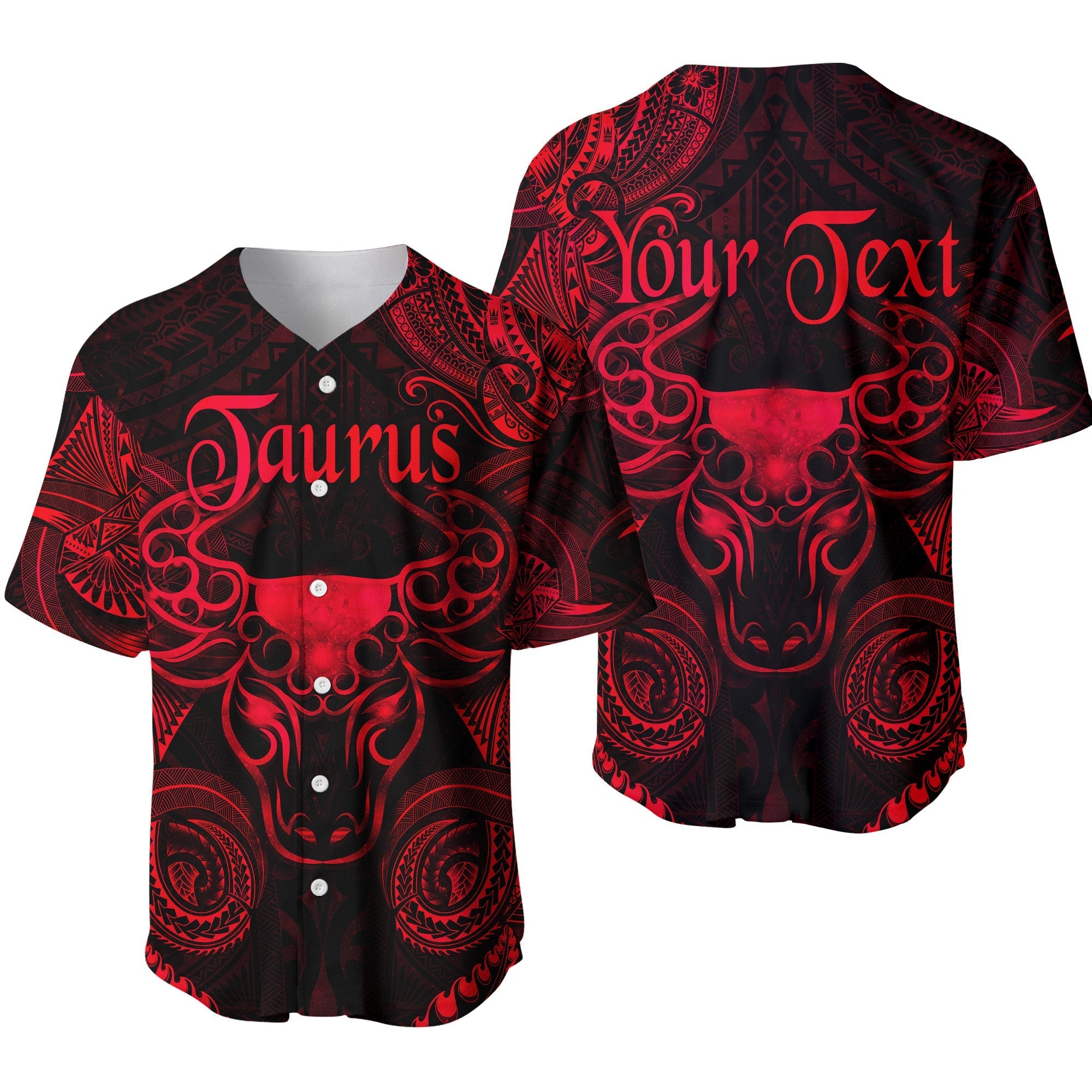 (Custom Personalised) Taurus Zodiac Polynesian Baseball Jersey Unique Style - Red LT8 - Wonder Print Shop