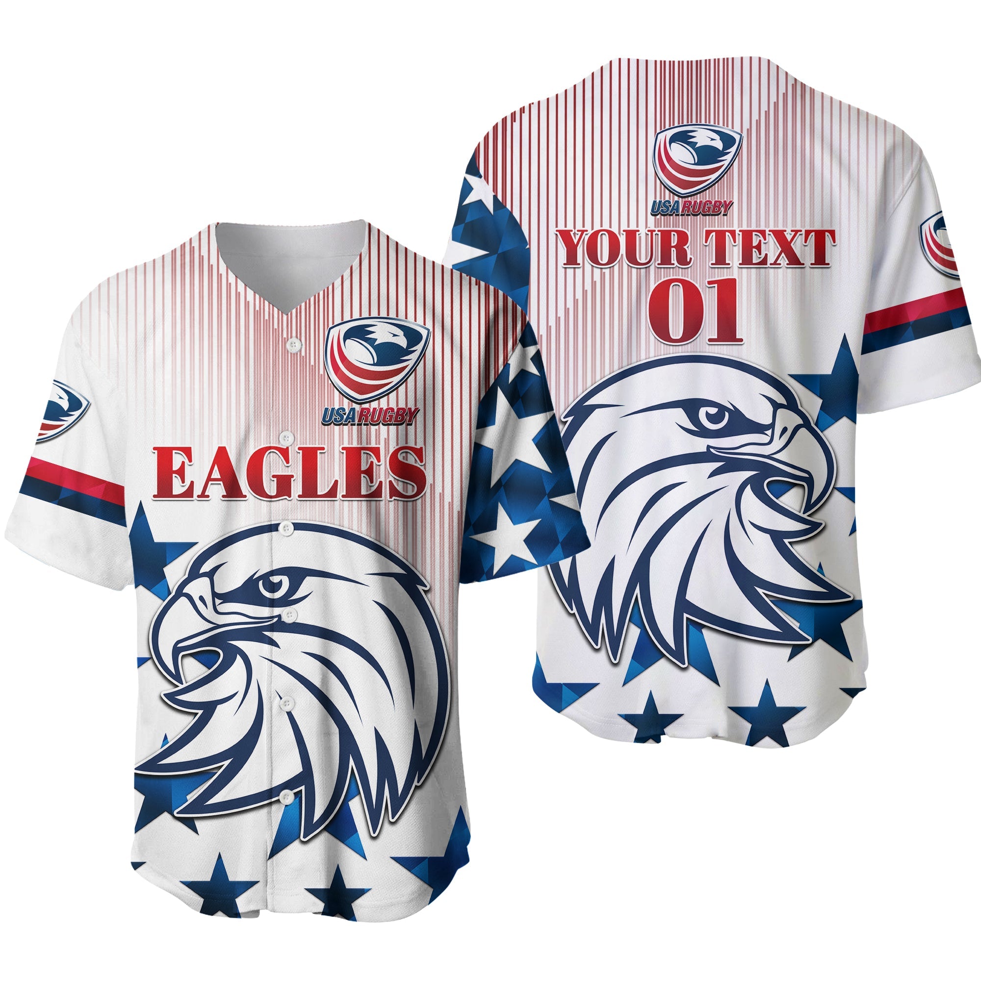 (Custom Personalised) USA Rugby Baseball Jersey Original Vibes - White LT8 - Wonder Print Shop