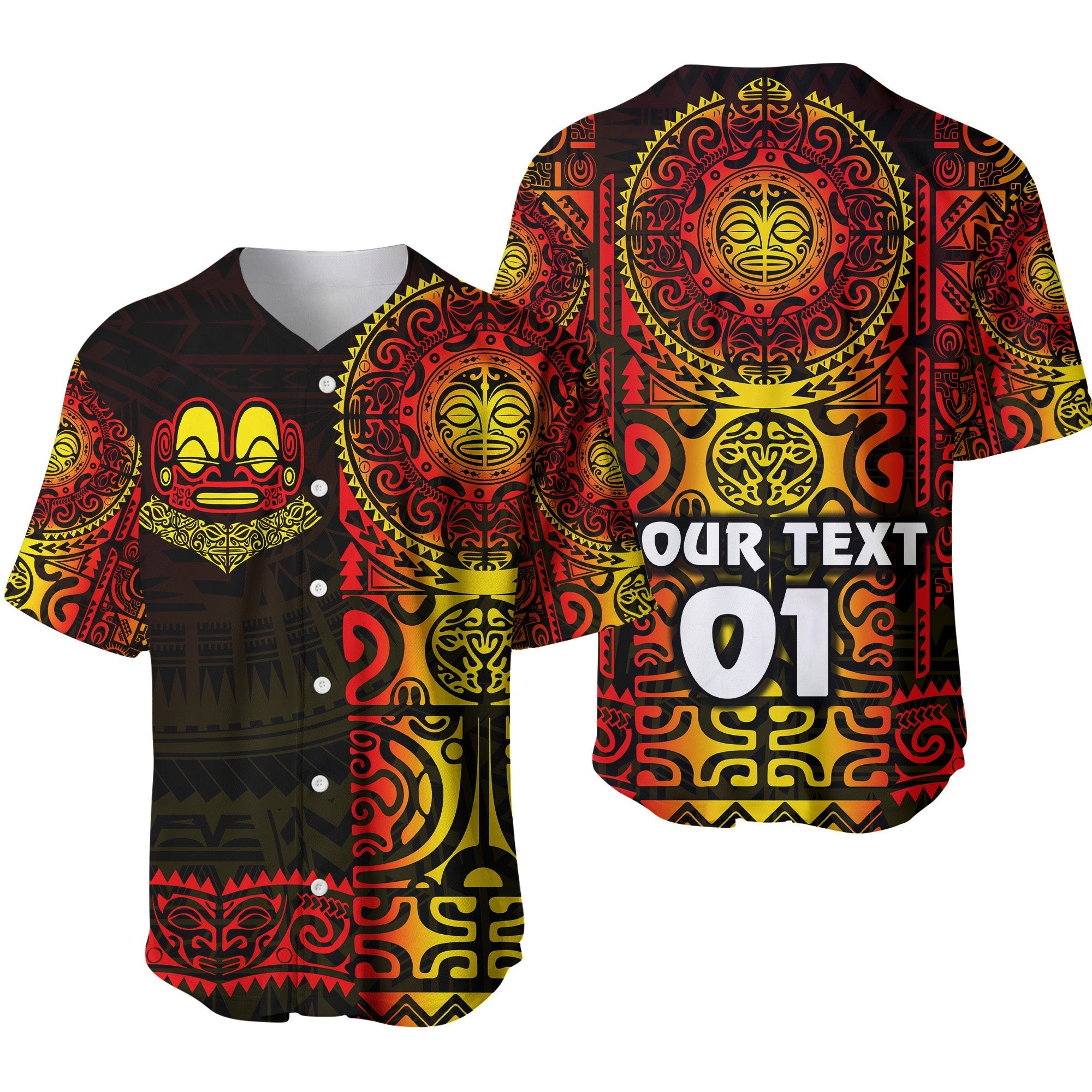 (Custom Personalised) Marquesas Islands Baseball Jersey Marquesan Tattoo Unique Style - Gradient Red LT8 - Wonder Print Shop