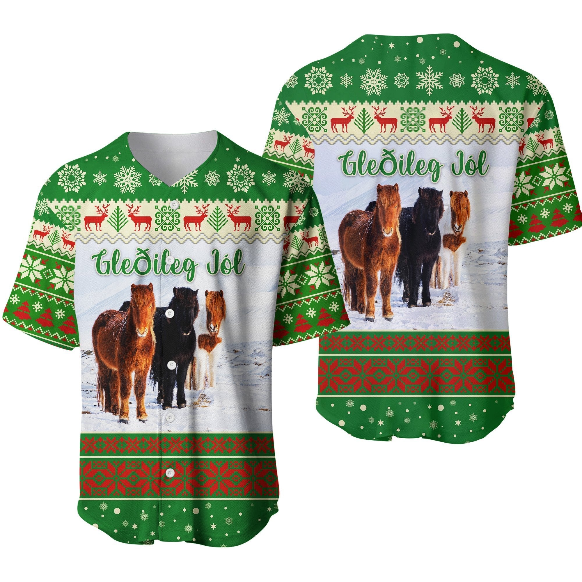 Icelandic Horse Christmas  Baseball Jersey - Green LT8 - Wonder Print Shop