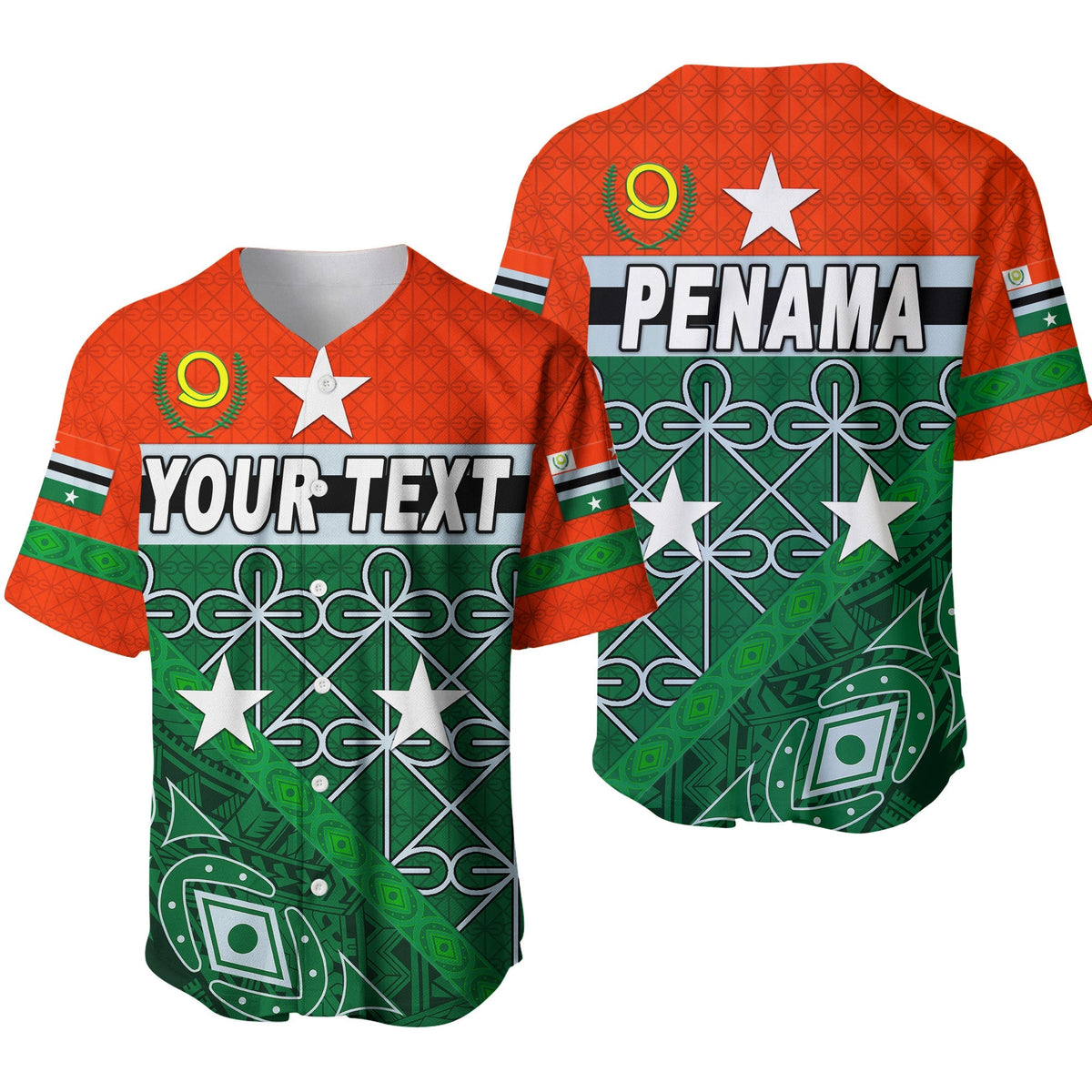 Penama Baseball-Trikot mit grünem und rotem Muster, Stern- und Wunschtext-Design