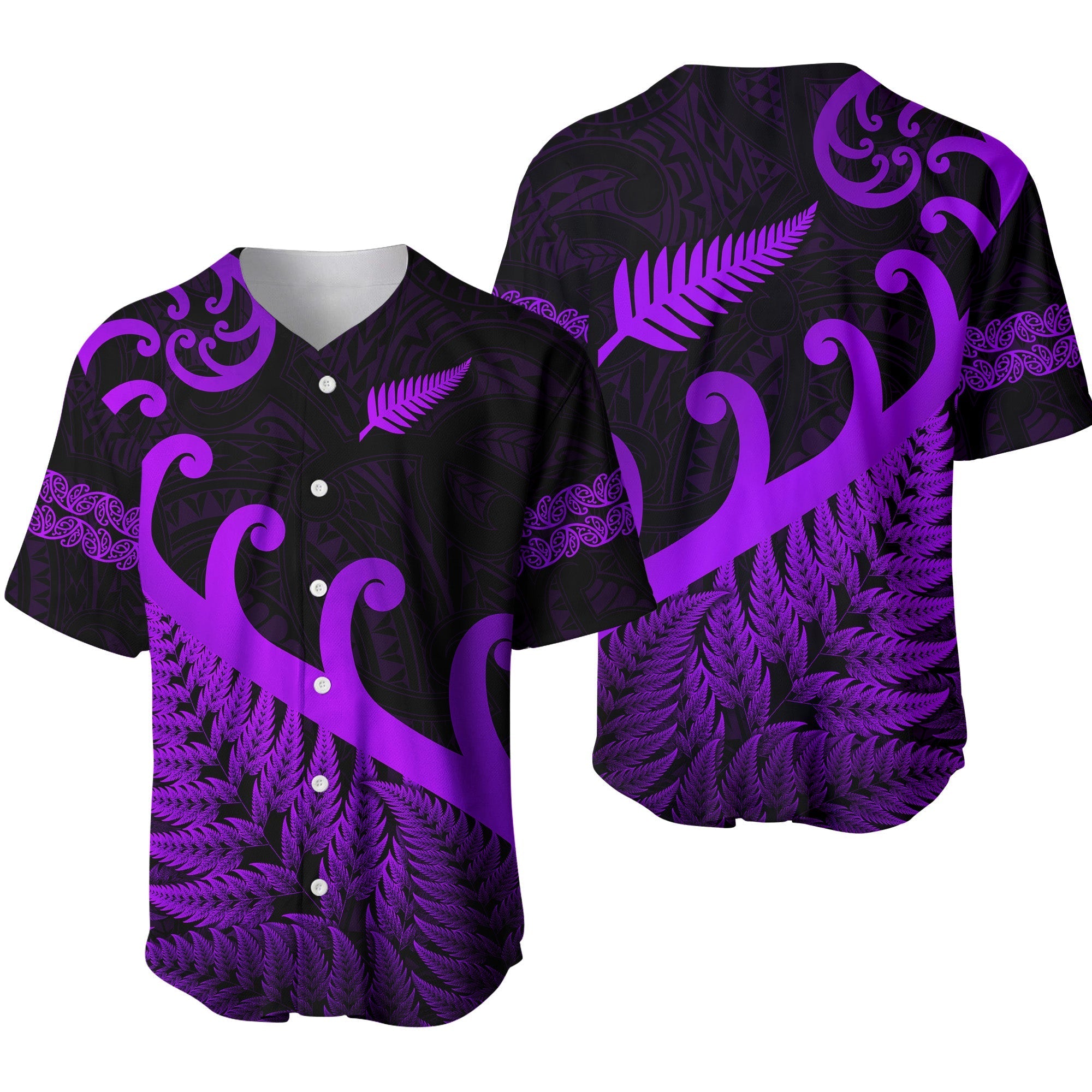 New Zealand Rugby Maori Baseball Jersey Silver Fern Koru Vibes Purple LT8 - Wonder Print Shop