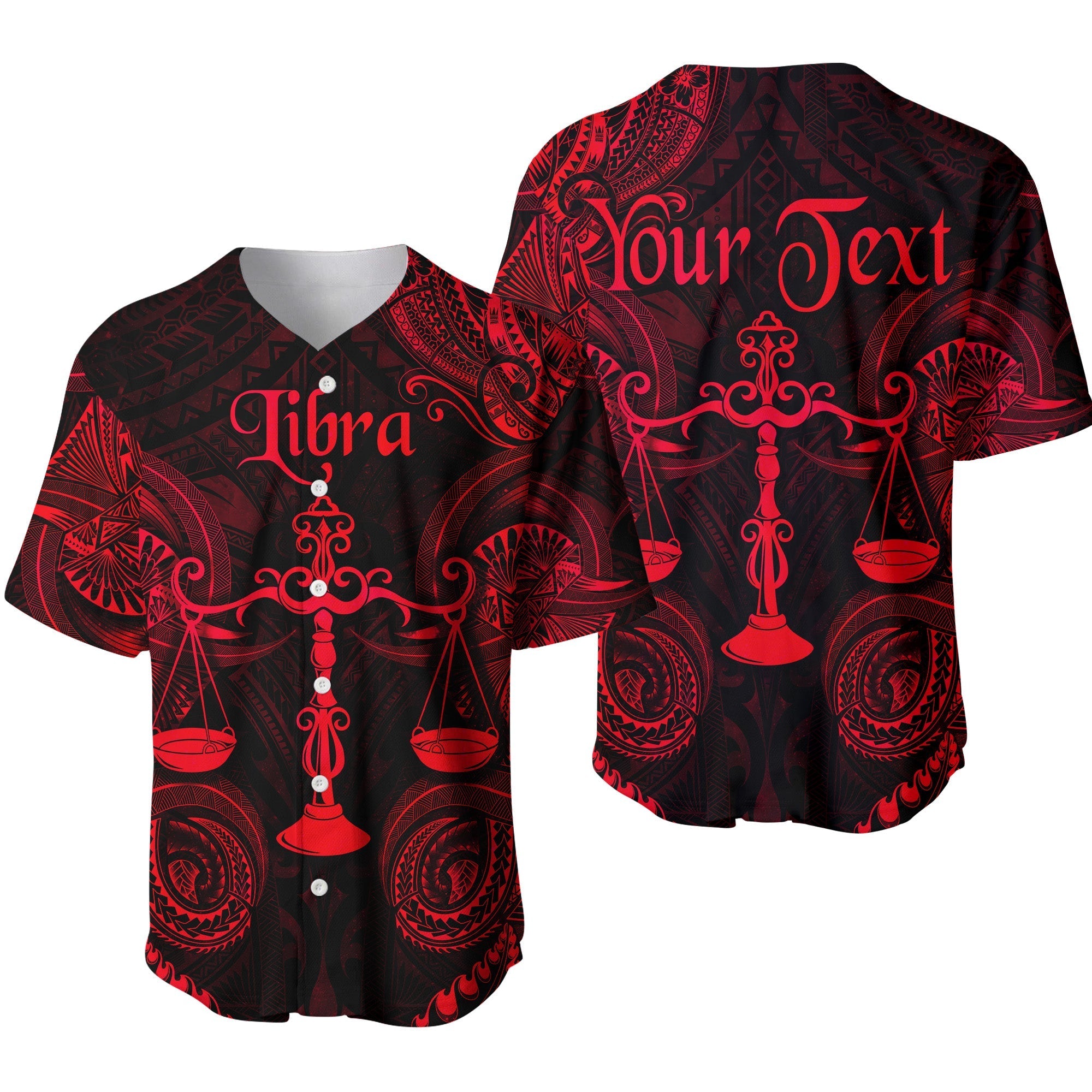 (Custom Personalised) Libra Zodiac Polynesian Baseball Jersey Unique Style - Red LT8 - Wonder Print Shop