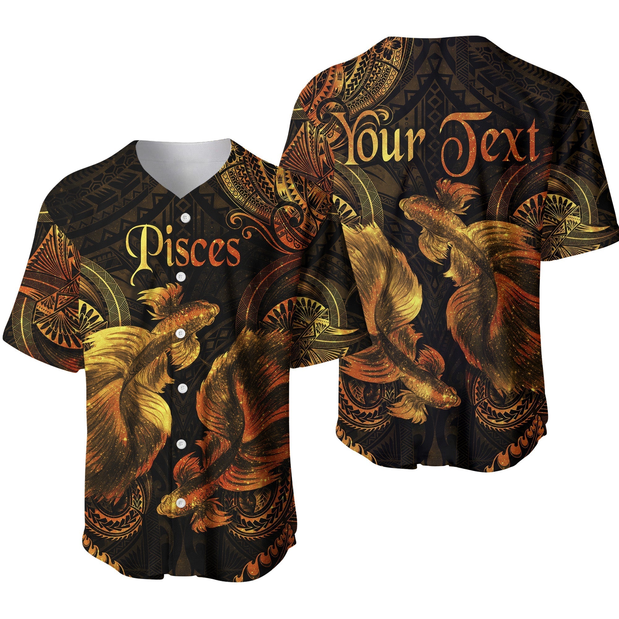 (Custom Personalised) Pisces Zodiac Polynesian Baseball Jersey Unique Style - Gold LT8 - Wonder Print Shop