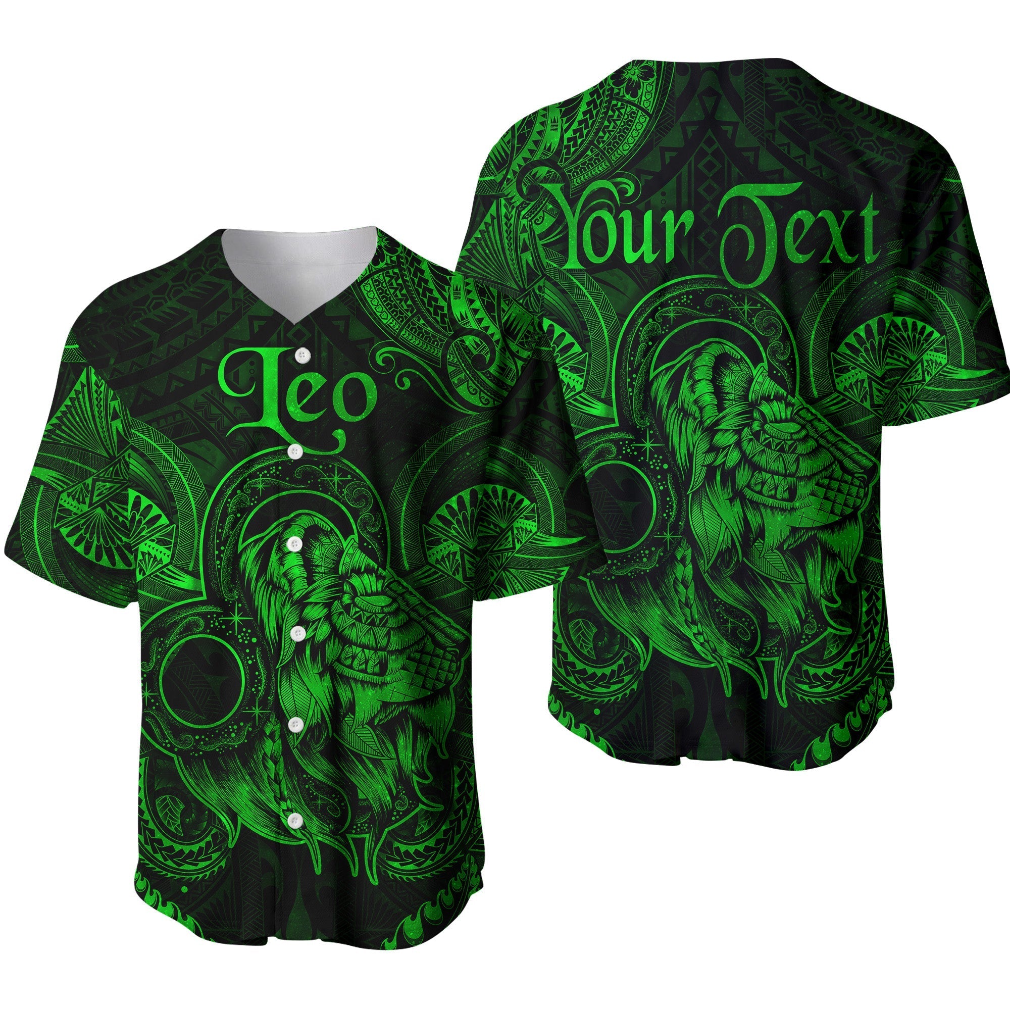 (Custom Personalised) Leo Zodiac Polynesian Baseball Jersey Unique Style - Green LT8 - Wonder Print Shop