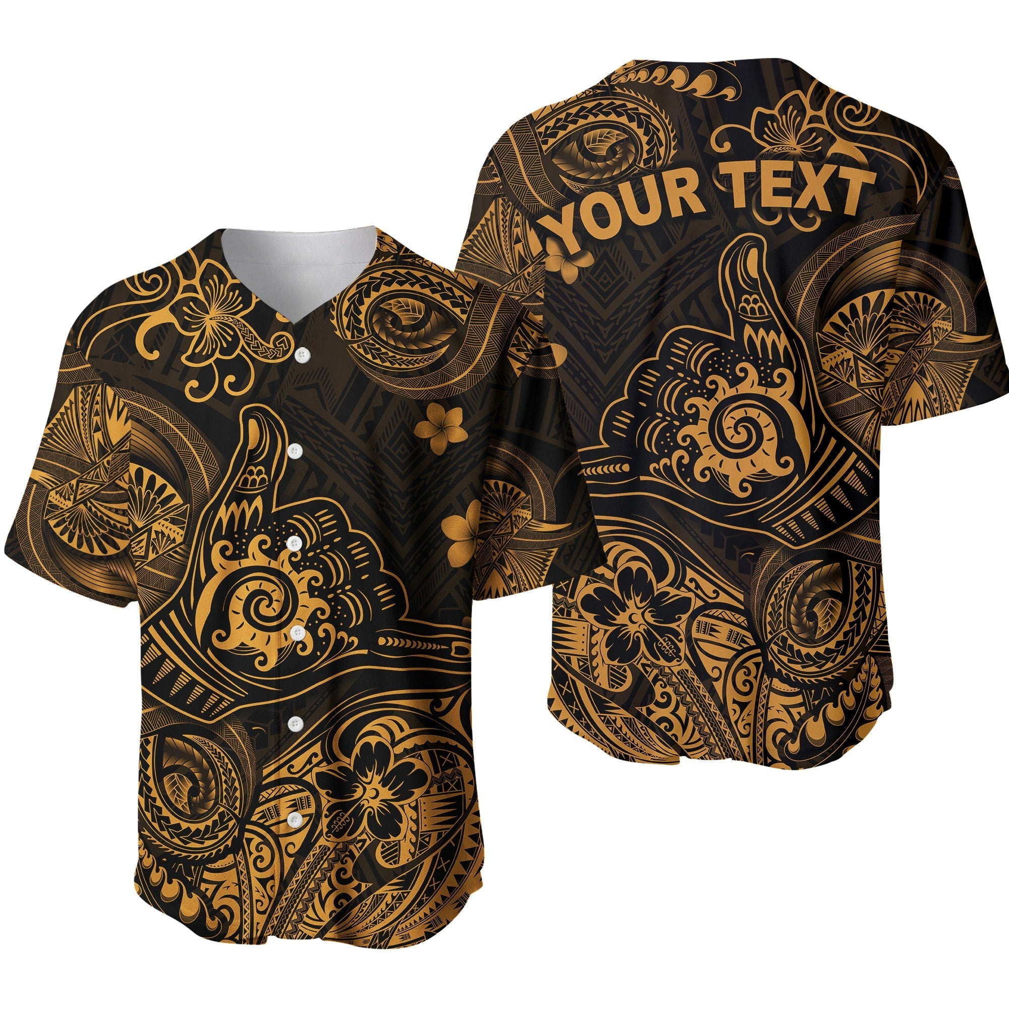 (Custom Personalised) Hawaii Shaka Polynesian Baseball Jersey Unique Style - Gold LT8 - Wonder Print Shop