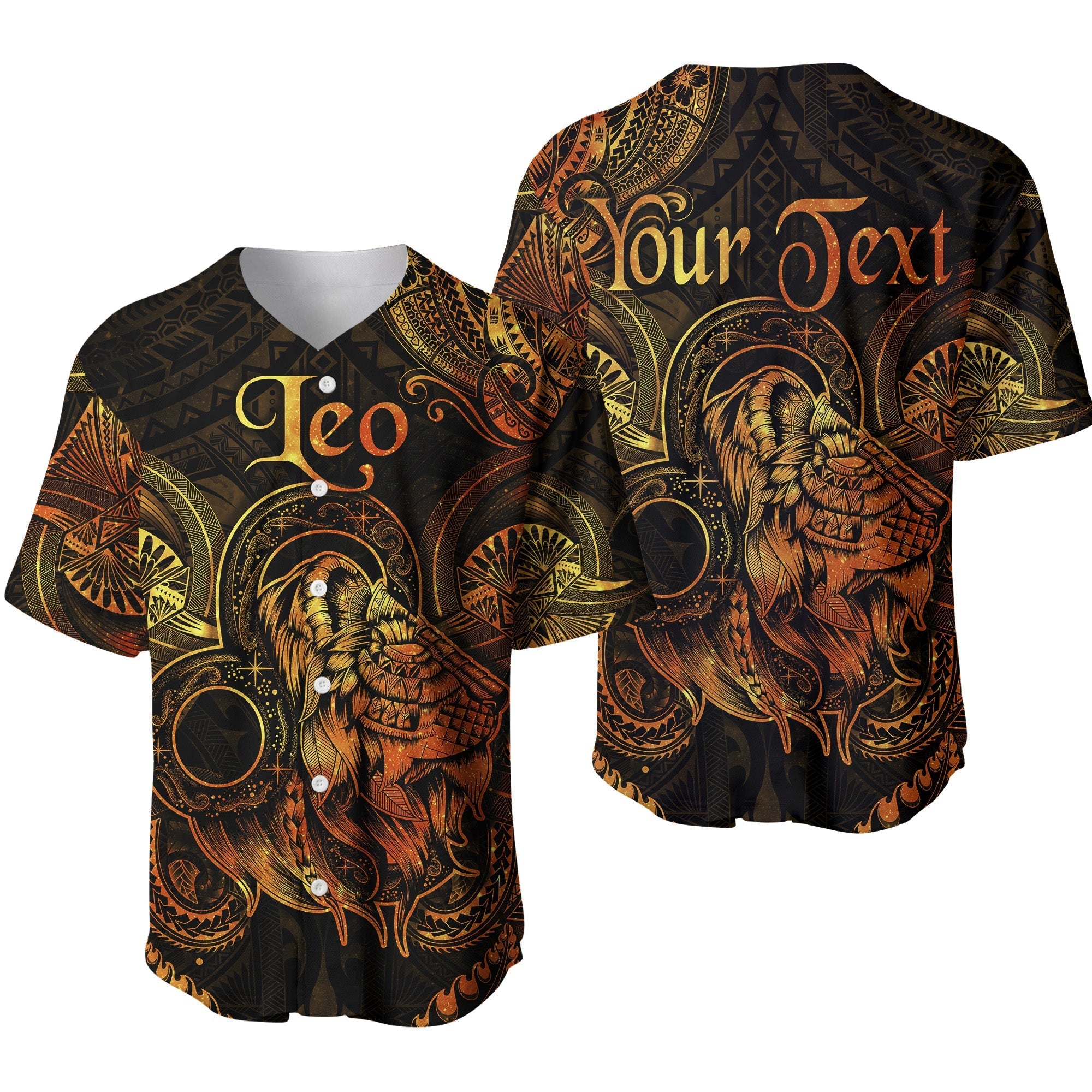 (Custom Personalised) Leo Zodiac Polynesian Baseball Jersey Unique Style - Gold LT8 - Wonder Print Shop