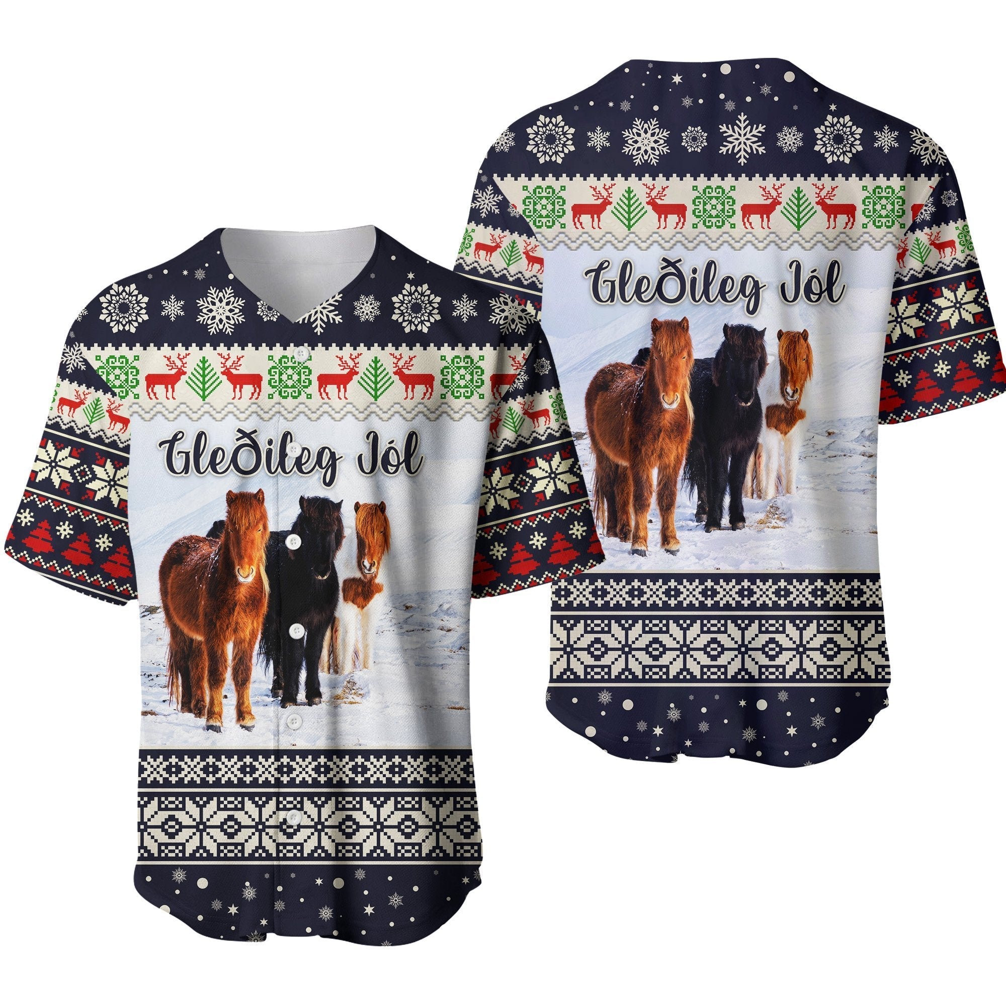 Icelandic Horse Christmas  Baseball Jersey - Navy LT8 - Wonder Print Shop