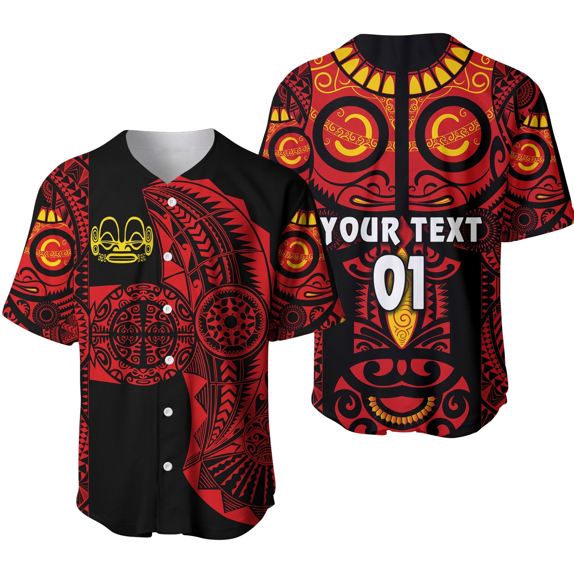 (Custom Personalised) Marquesas Islands Baseball Jersey Marquesan Tattoo Original Style - Red LT8 - Wonder Print Shop