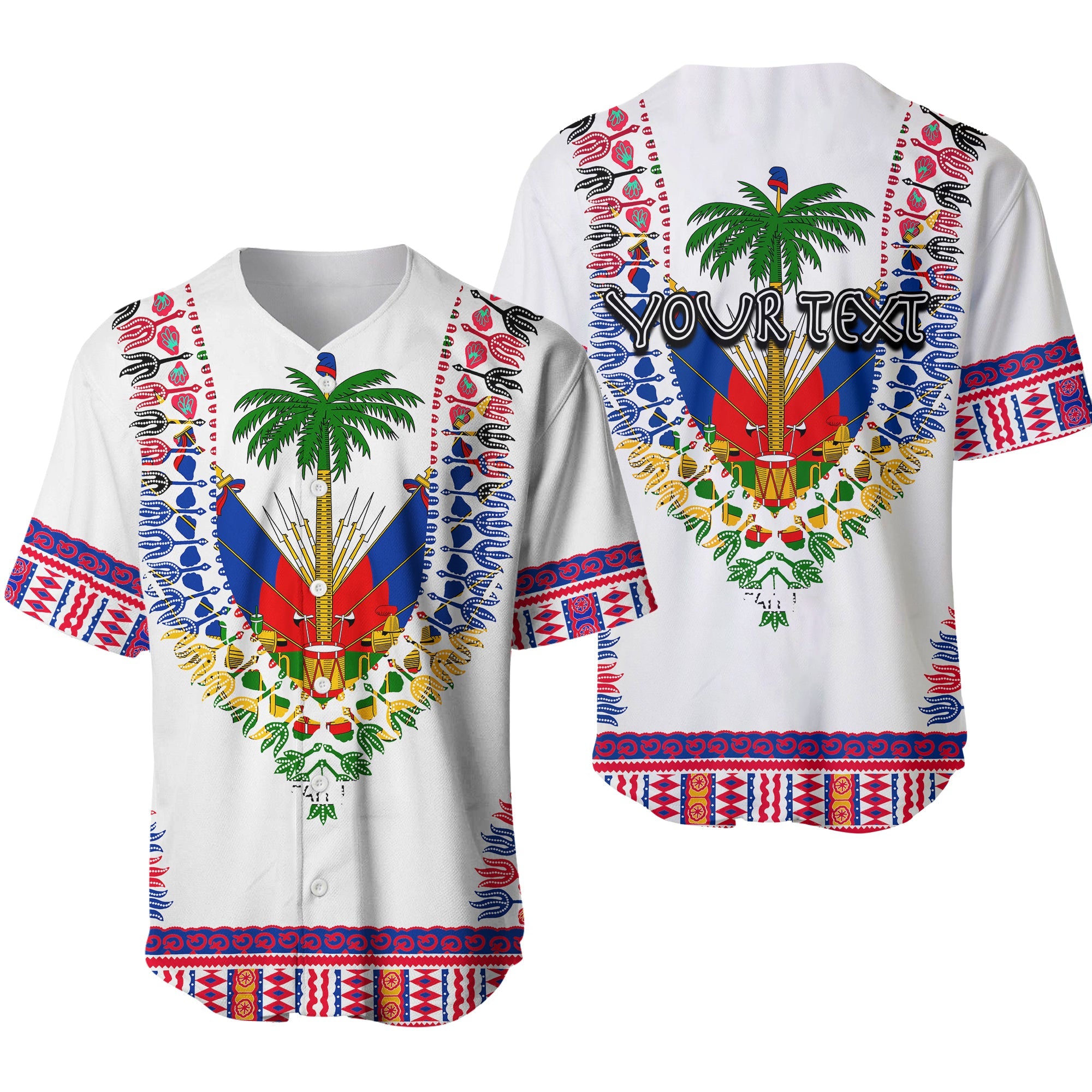 (Custom Personalised) Haiti Baseball Jersey Dashiki Mix Coat Of Arms White Style LT6 - Wonder Print Shop