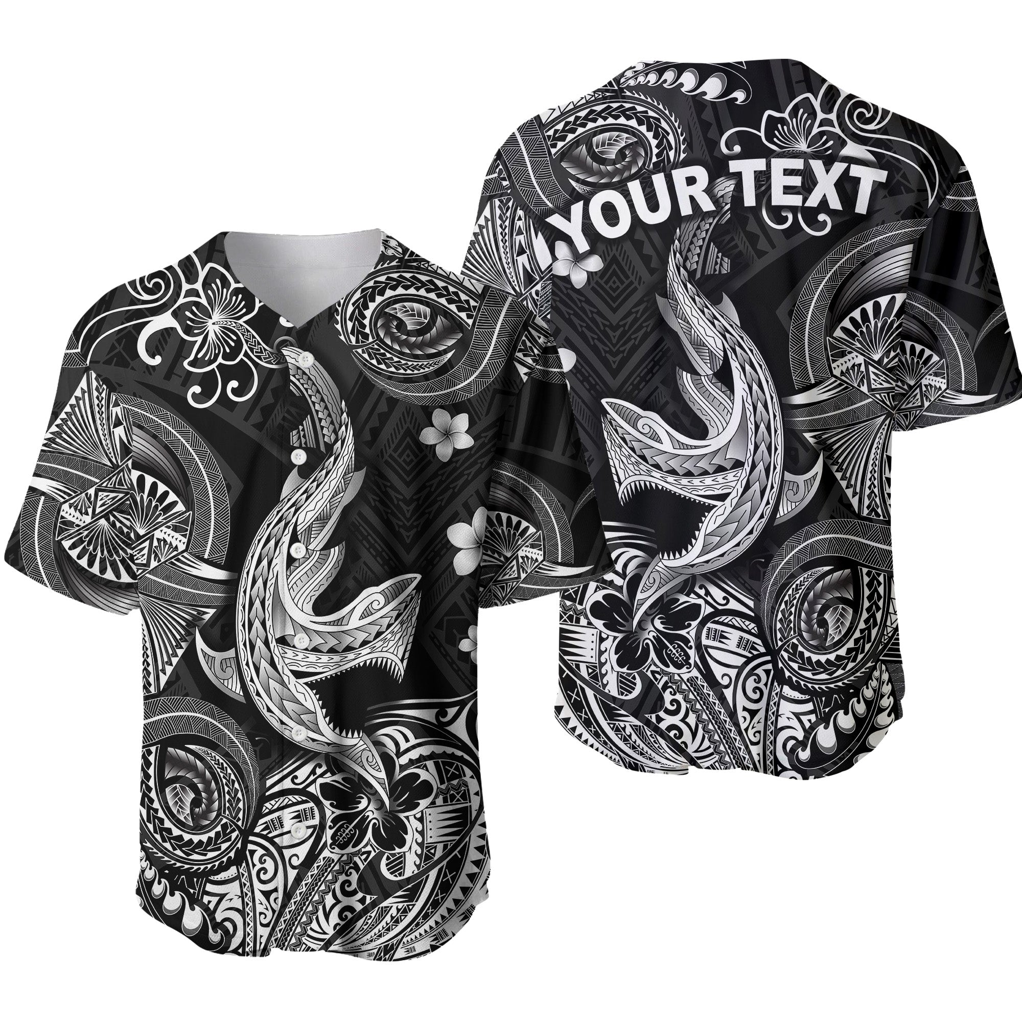 (Custom Personalised) Hawaii Angry Shark Polynesian Baseball Jersey Unique Style - Black LT8 - Wonder Print Shop