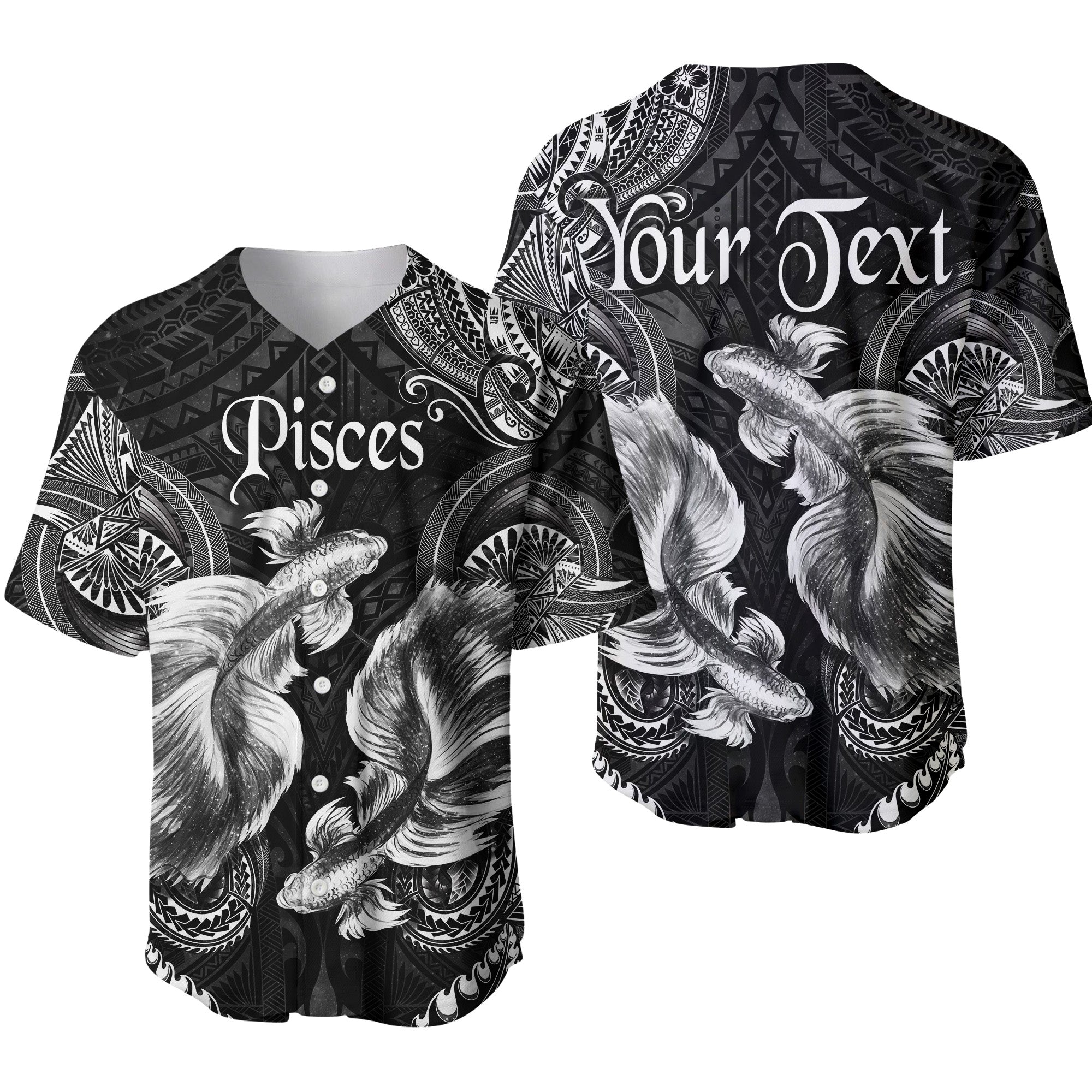 (Custom Personalised) Pisces Zodiac Polynesian Baseball Jersey Unique Style - Black LT8 - Wonder Print Shop