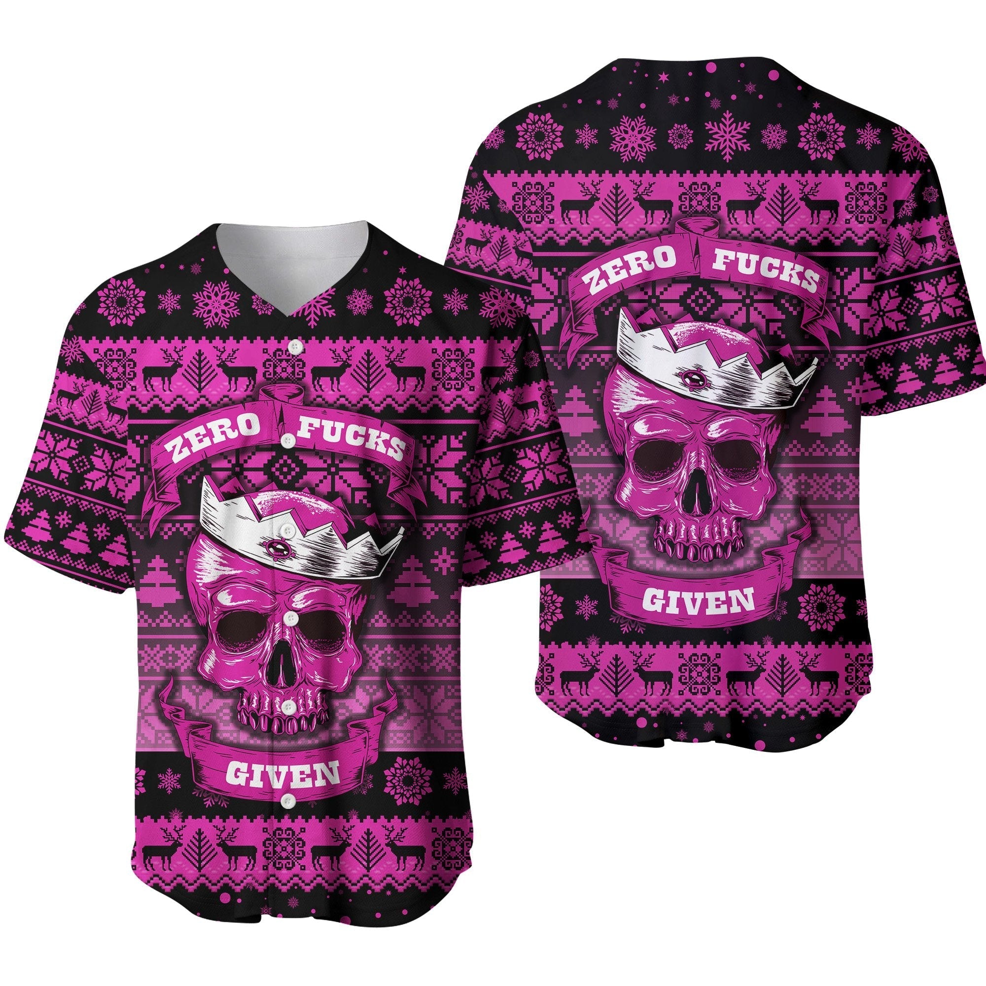 Skull Christmas  Baseball Jersey Pink LT8 - Wonder Print Shop