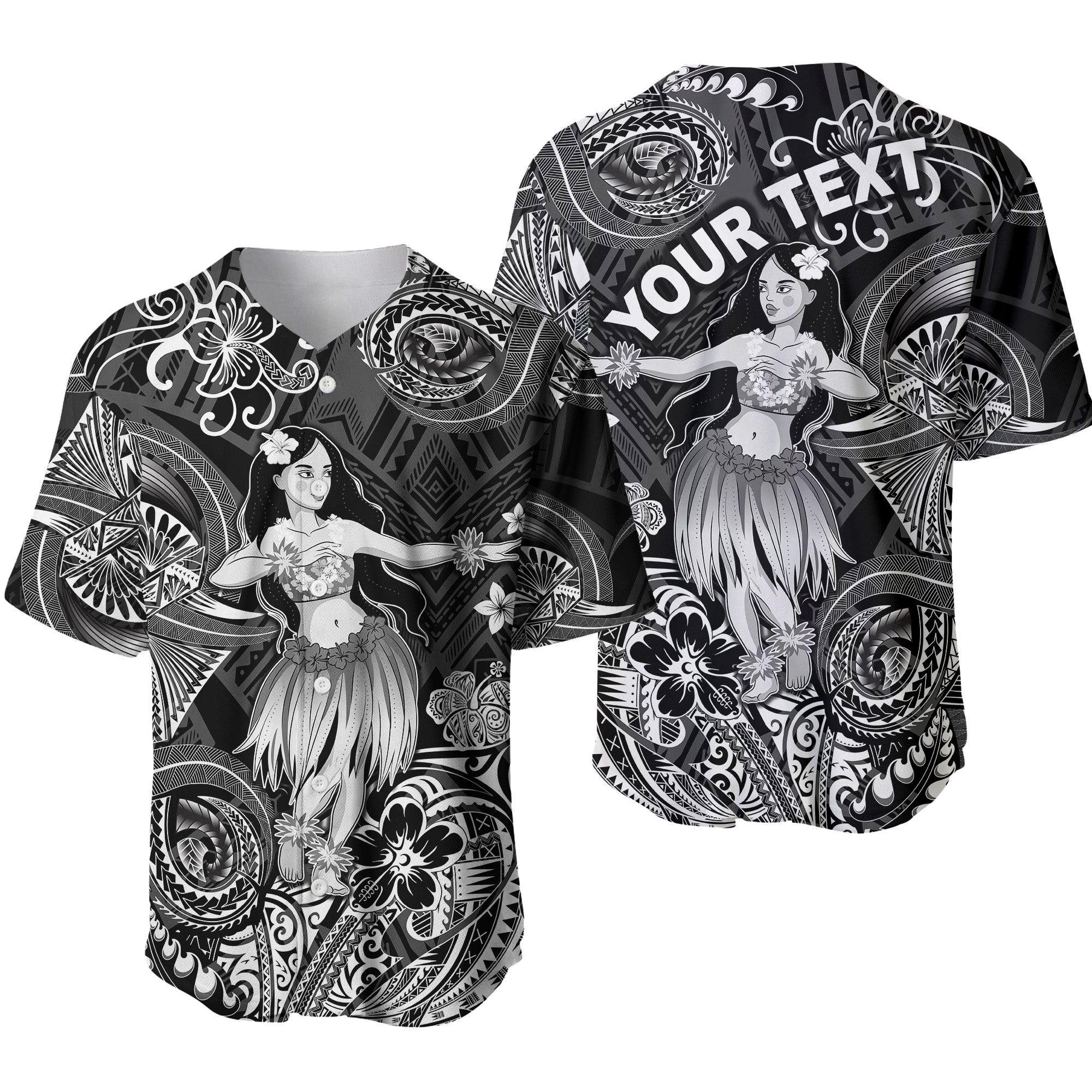 (Custom Personalised) Hawaii Hula Girl Polynesian Baseball Jersey Unique Style - Black LT8 - Wonder Print Shop