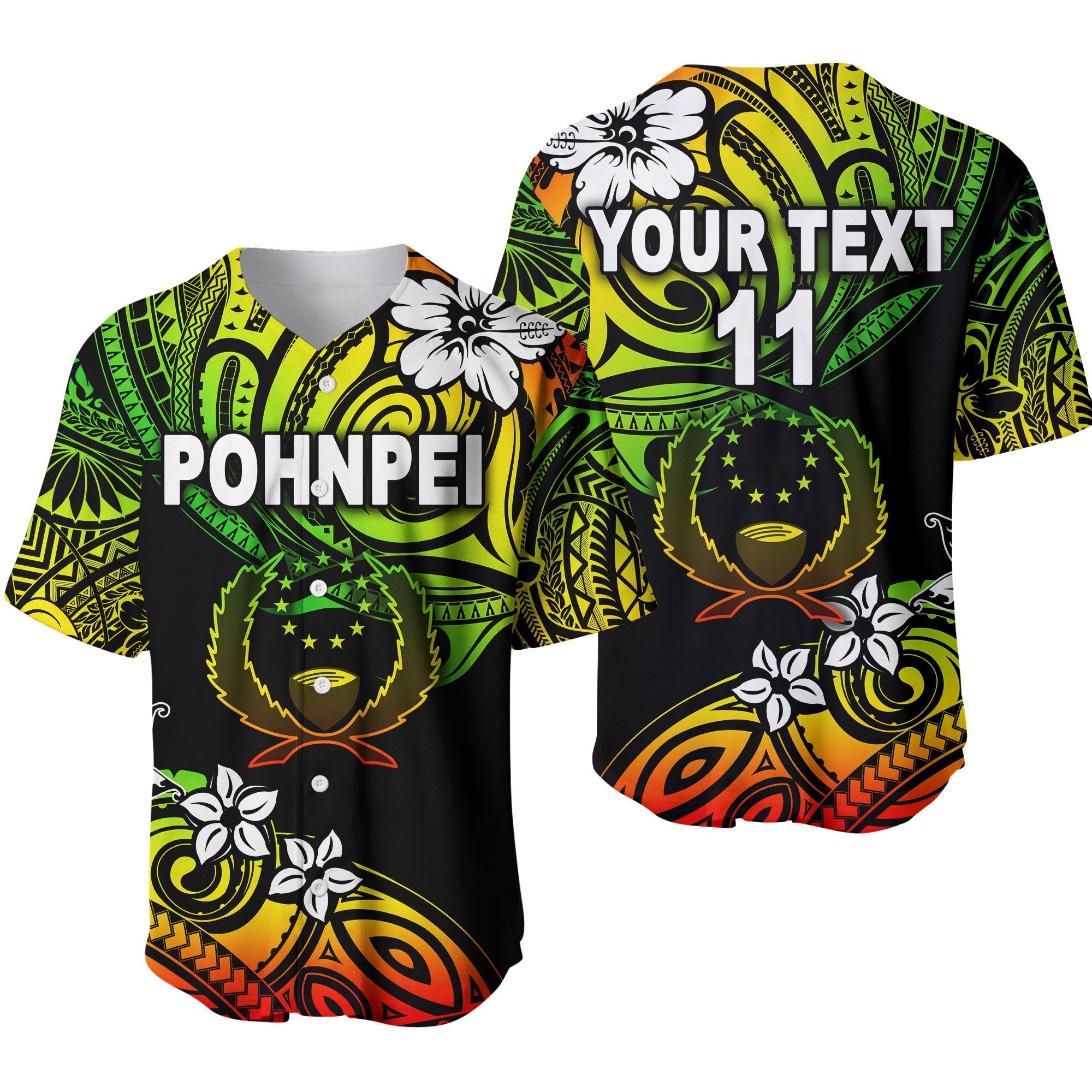 (Custom Personalised) FSM Pohnpei Baseball Jersey Unique Vibes - Reggae LT8 - Wonder Print Shop