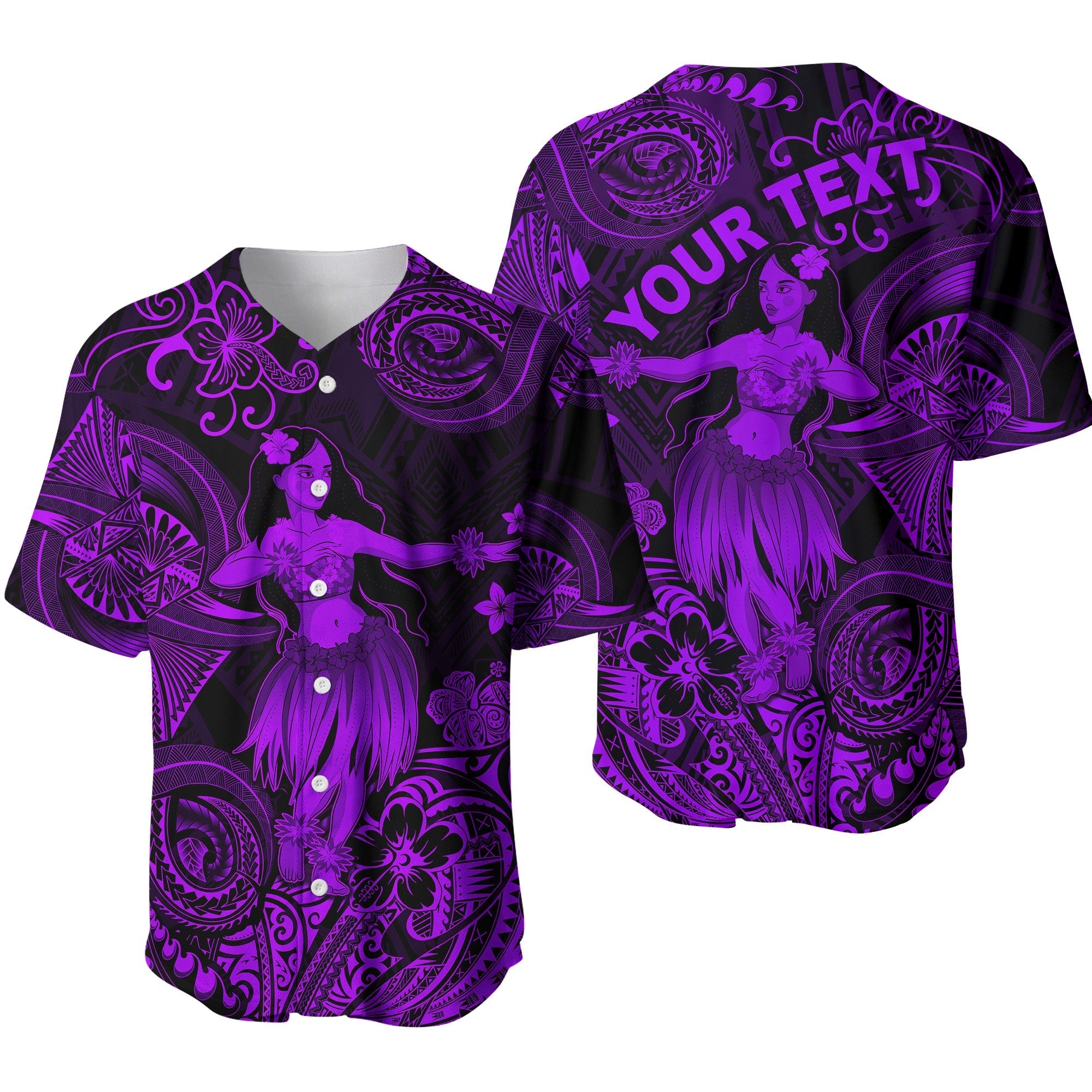 (Custom Personalised) Hawaii Hula Girl Polynesian Baseball Jersey Unique Style - Purple LT8 - Wonder Print Shop