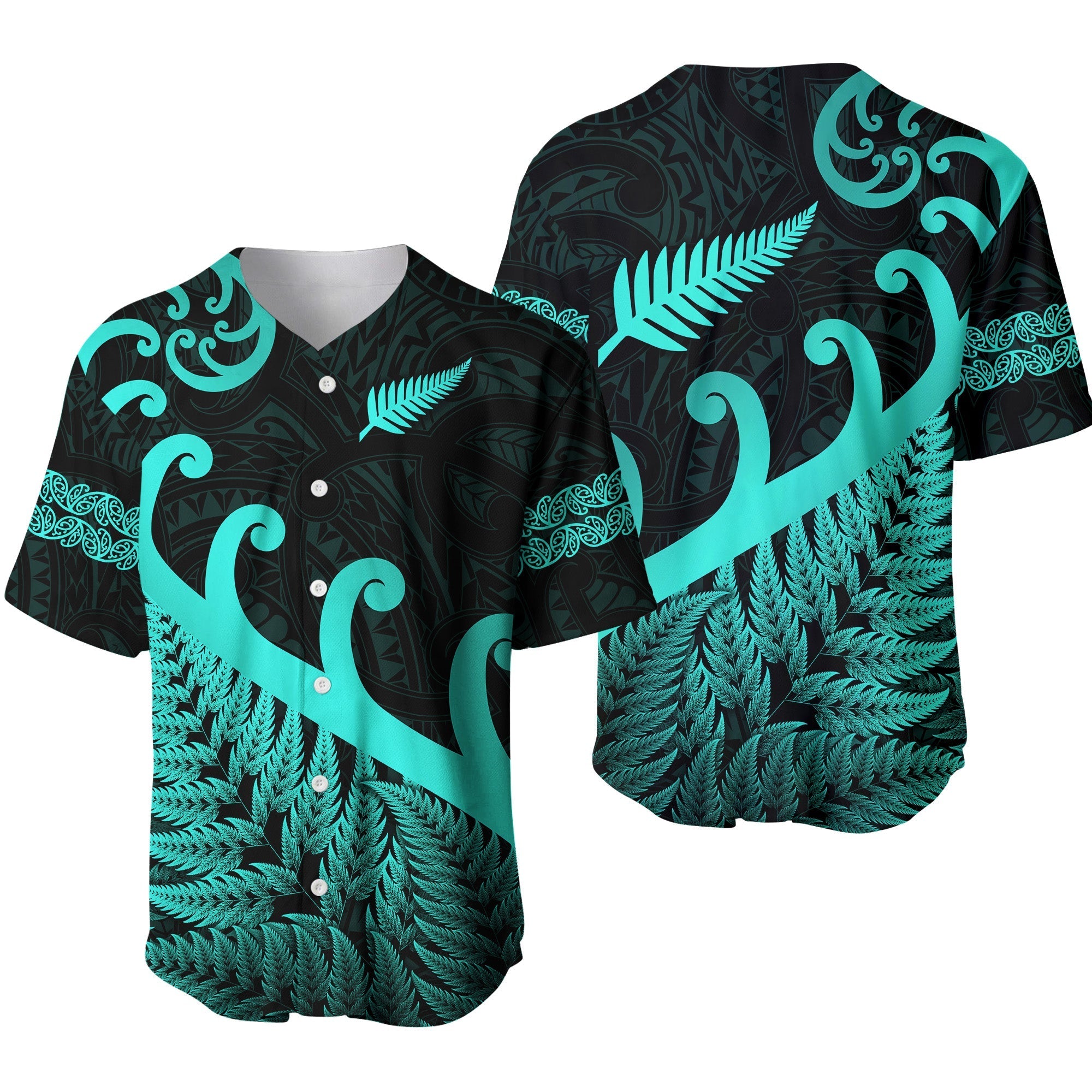 New Zealand Rugby Maori Baseball Jersey Silver Fern Koru Vibes Turquoise LT8 - Wonder Print Shop