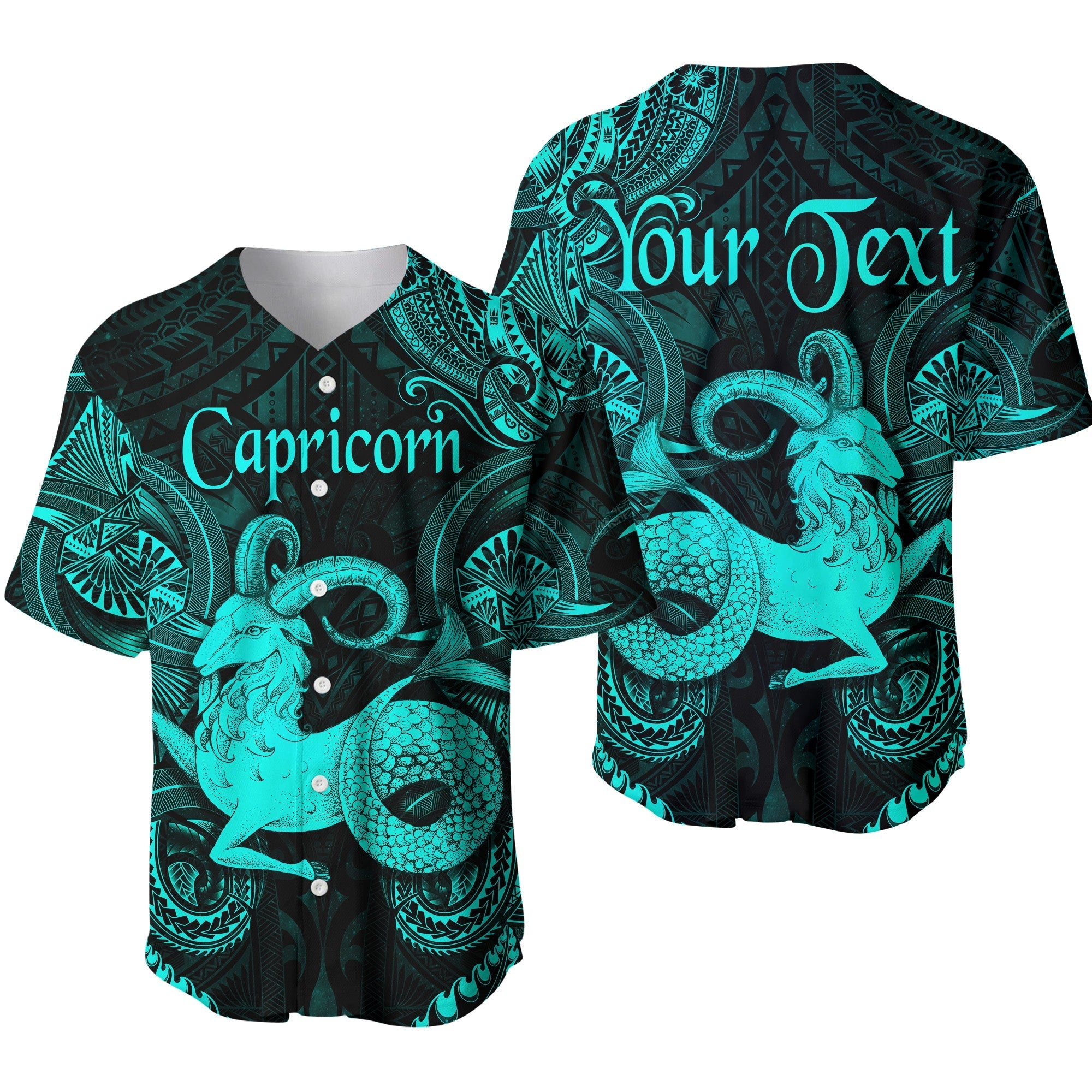 (Custom Personalised) Capricorn Zodiac Polynesian Baseball Jersey Unique Style - Turquoise LT8 - Wonder Print Shop