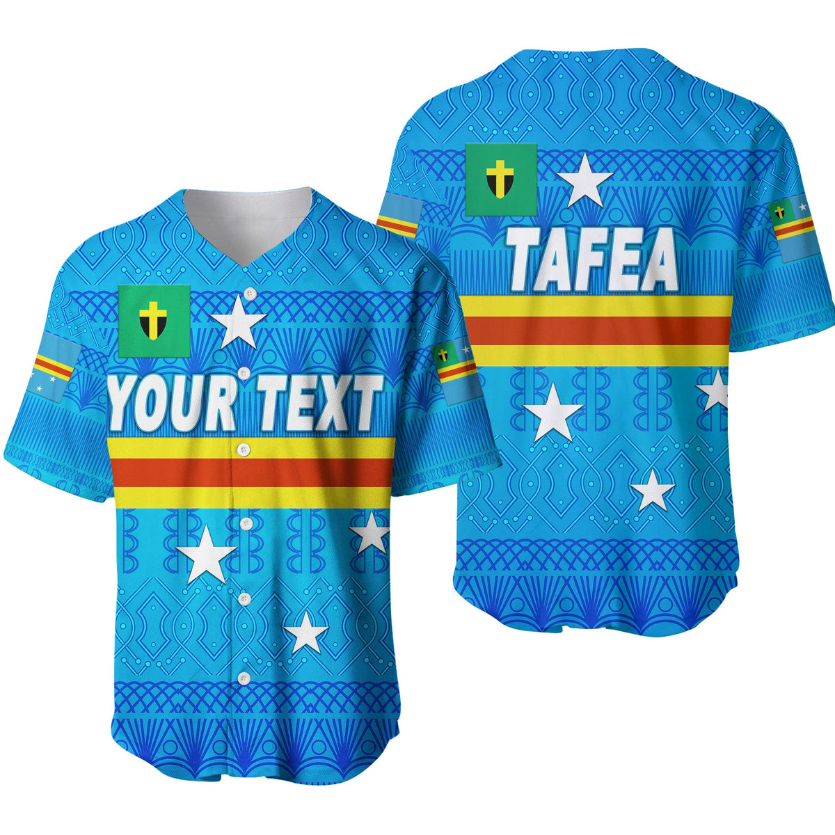 Baloncesto azul con patrón Tafea y estrellas, franjas multicolores, diseño personalizado