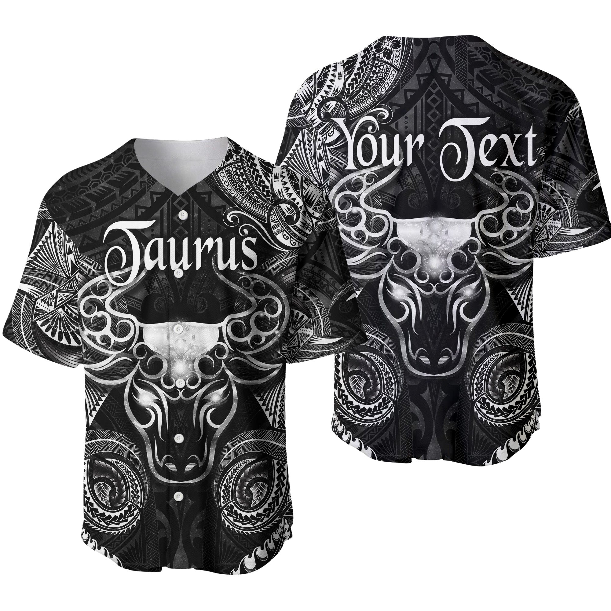 (Custom Personalised) Taurus Zodiac Polynesian Baseball Jersey Unique Style - Black LT8 - Wonder Print Shop