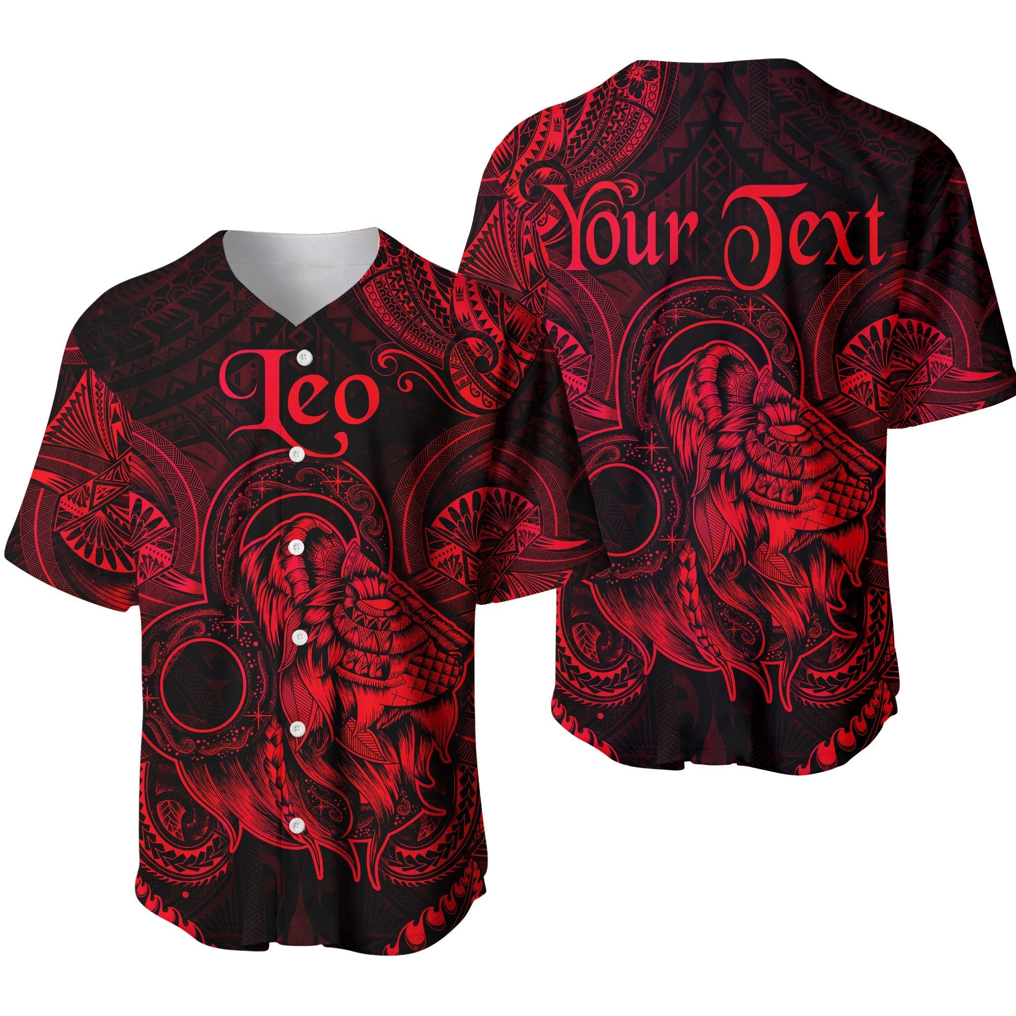 (Custom Personalised) Leo Zodiac Polynesian Baseball Jersey Unique Style - Red LT8 - Wonder Print Shop