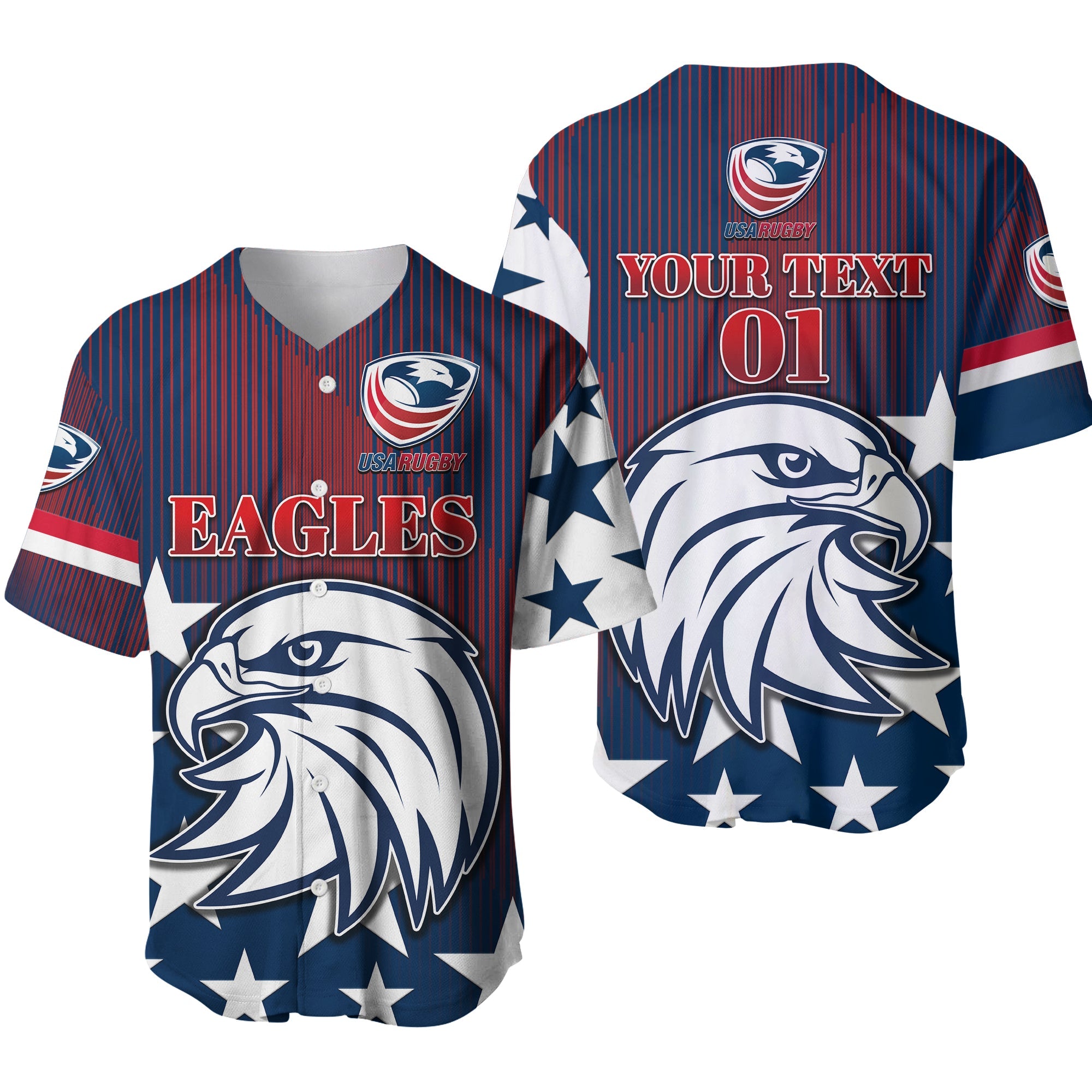 (Custom Personalised) USA Rugby Baseball Jersey Original Vibes - Blue LT8 - Wonder Print Shop