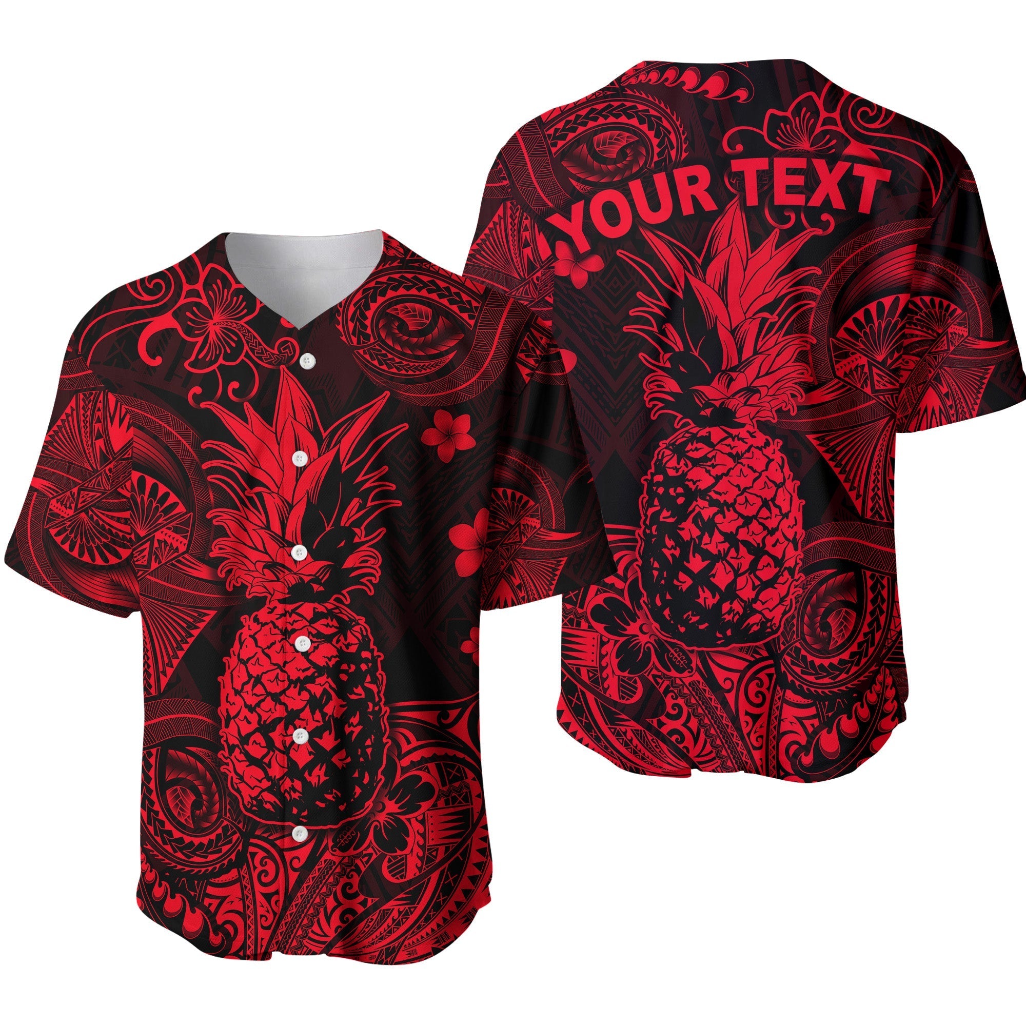 (Custom Personalised) Hawaii Pineapple Polynesian Baseball Jersey Unique Style - Red LT8 - Wonder Print Shop