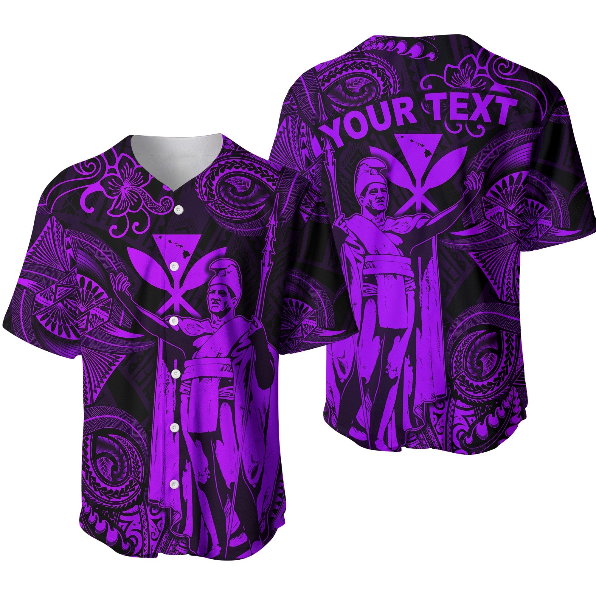 (Custom Personalised) Hawaii King Kamehameha Map Polynesian Baseball Jersey Kanaka Maoli Unique Style - Purple LT8 - Wonder Print Shop