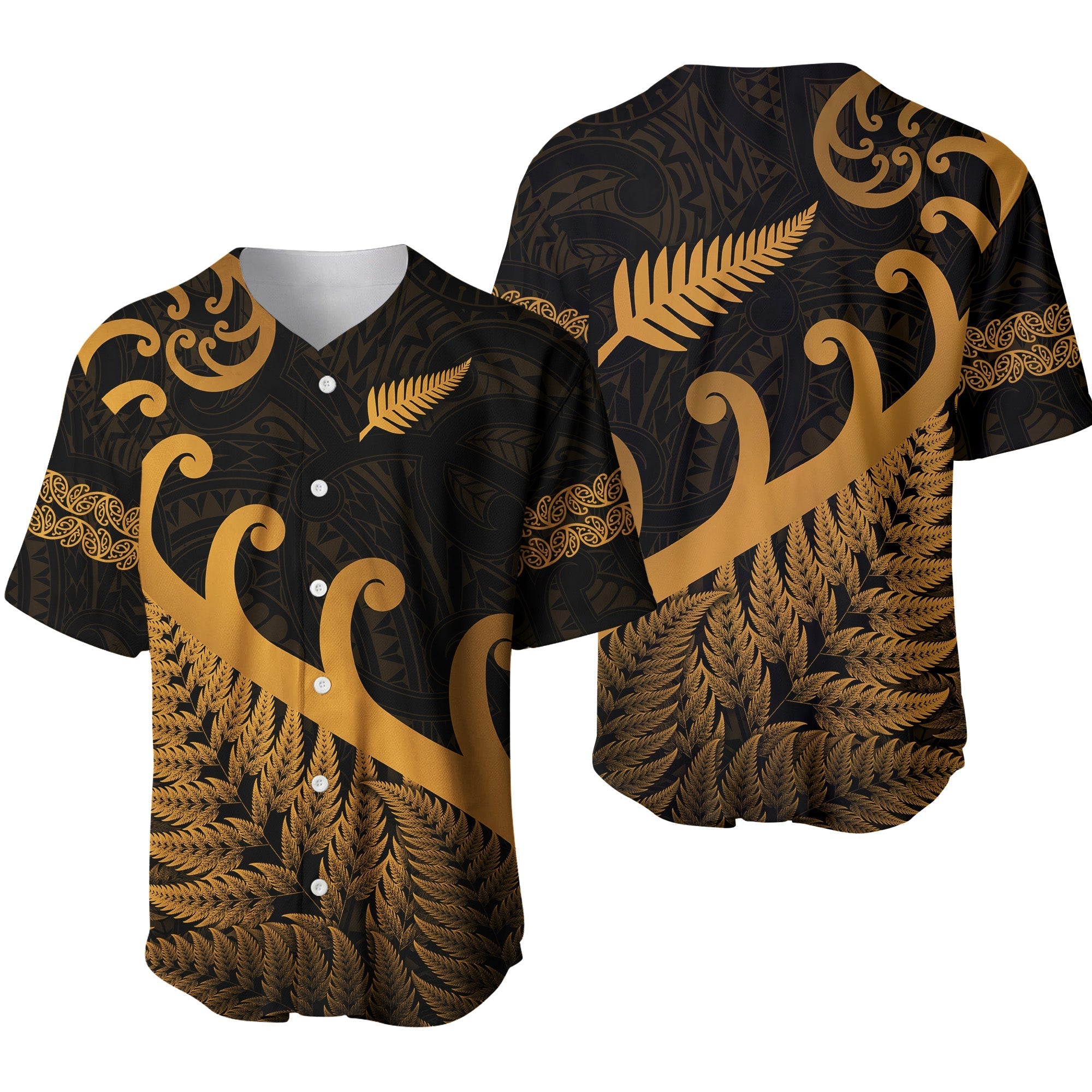 New Zealand Rugby Maori Baseball Jersey Silver Fern Koru Vibes Gold LT8 - Wonder Print Shop