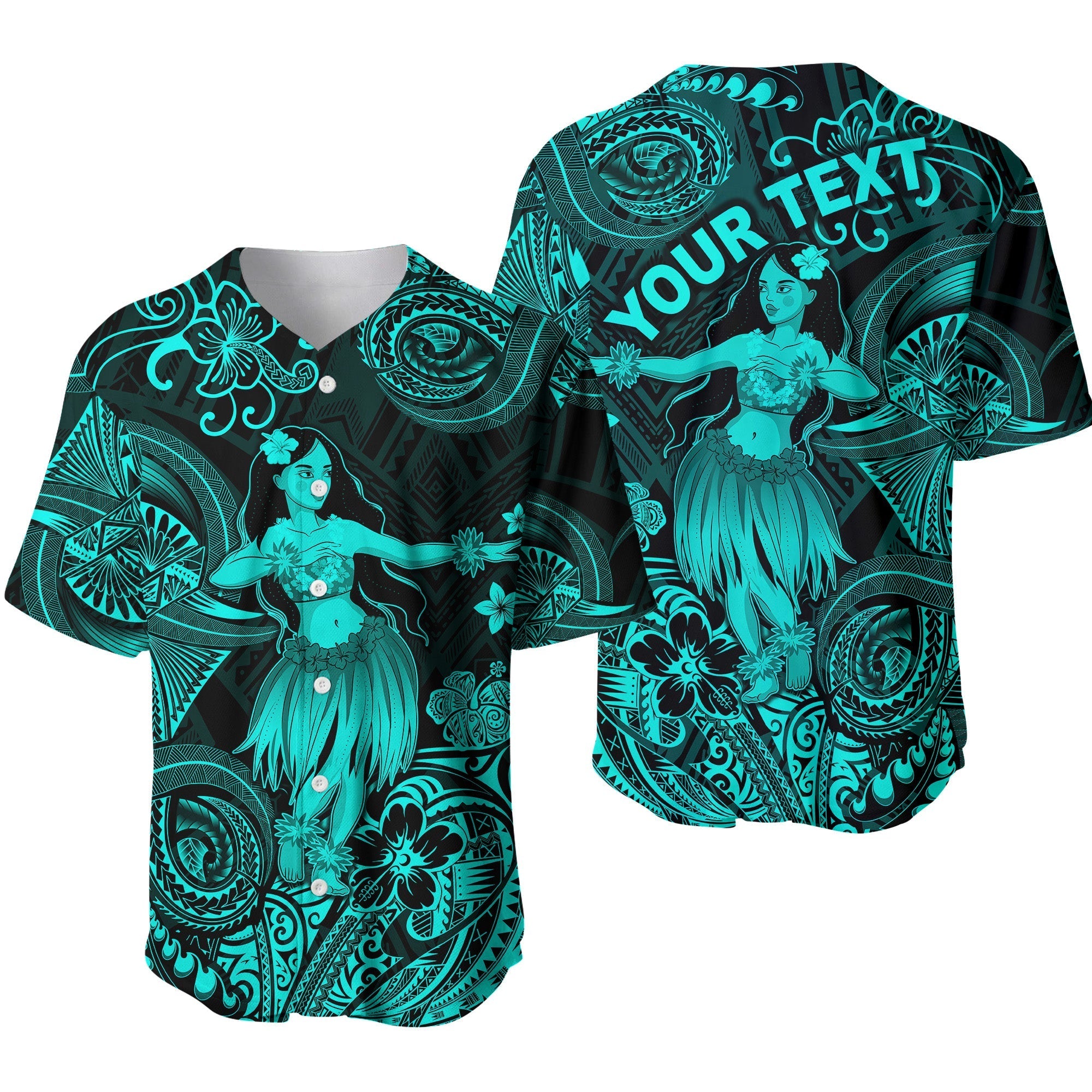 (Custom Personalised) Hawaii Hula Girl Polynesian Baseball Jersey Unique Style - Turquoise LT8 - Wonder Print Shop