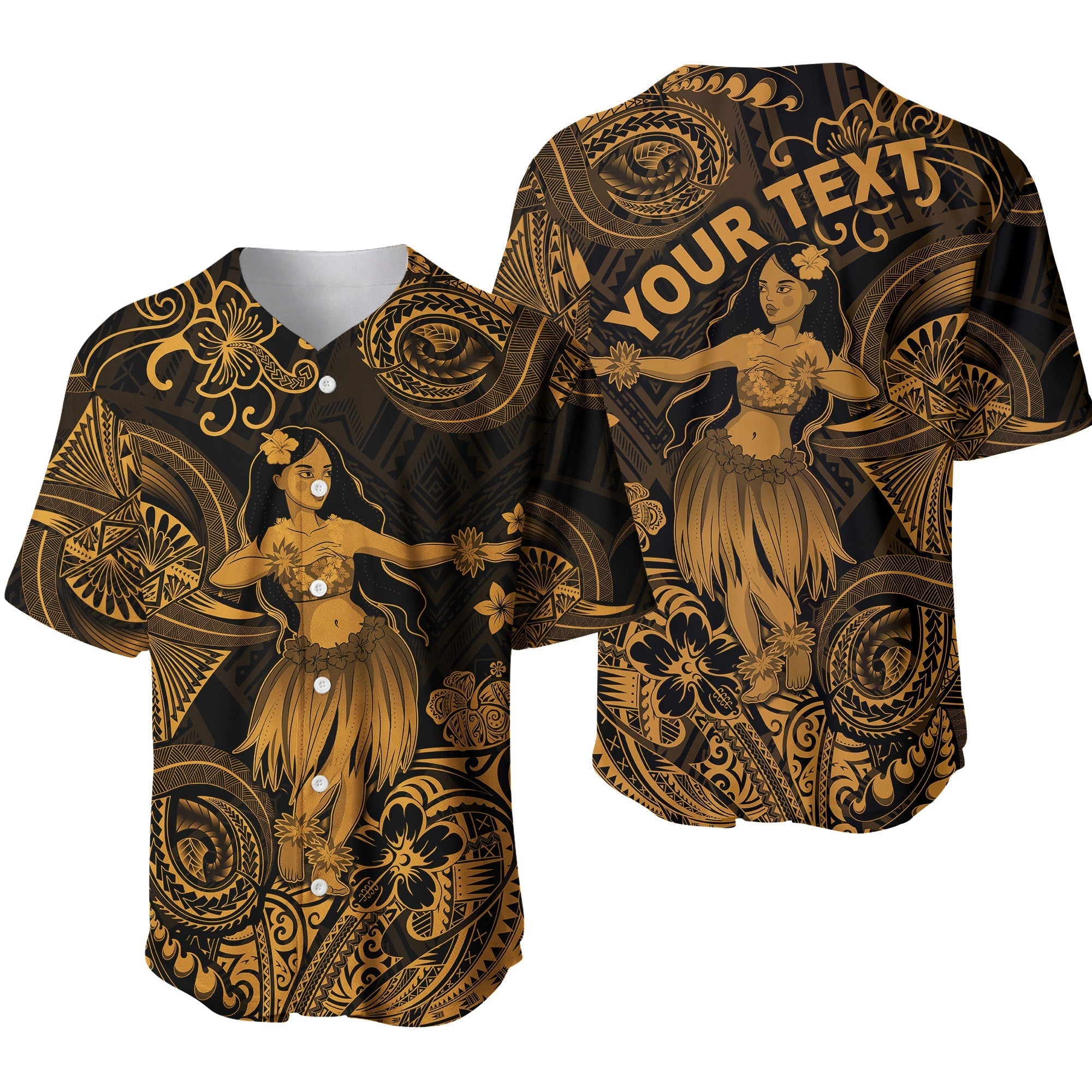 (Custom Personalised) Hawaii Hula Girl Polynesian Baseball Jersey Unique Style - Gold LT8 - Wonder Print Shop