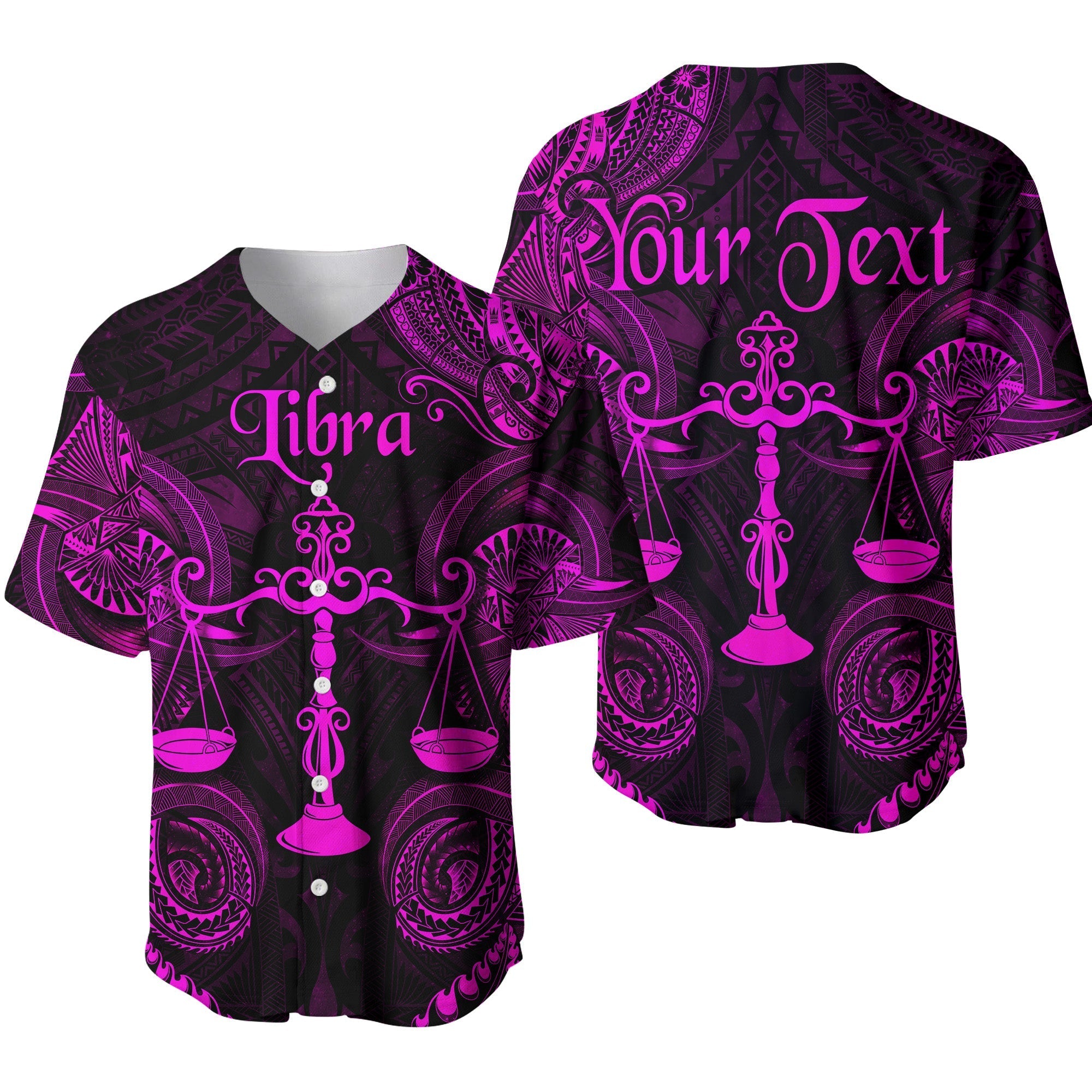 (Custom Personalised) Libra Zodiac Polynesian Baseball Jersey Unique Style - Pink LT8 - Wonder Print Shop