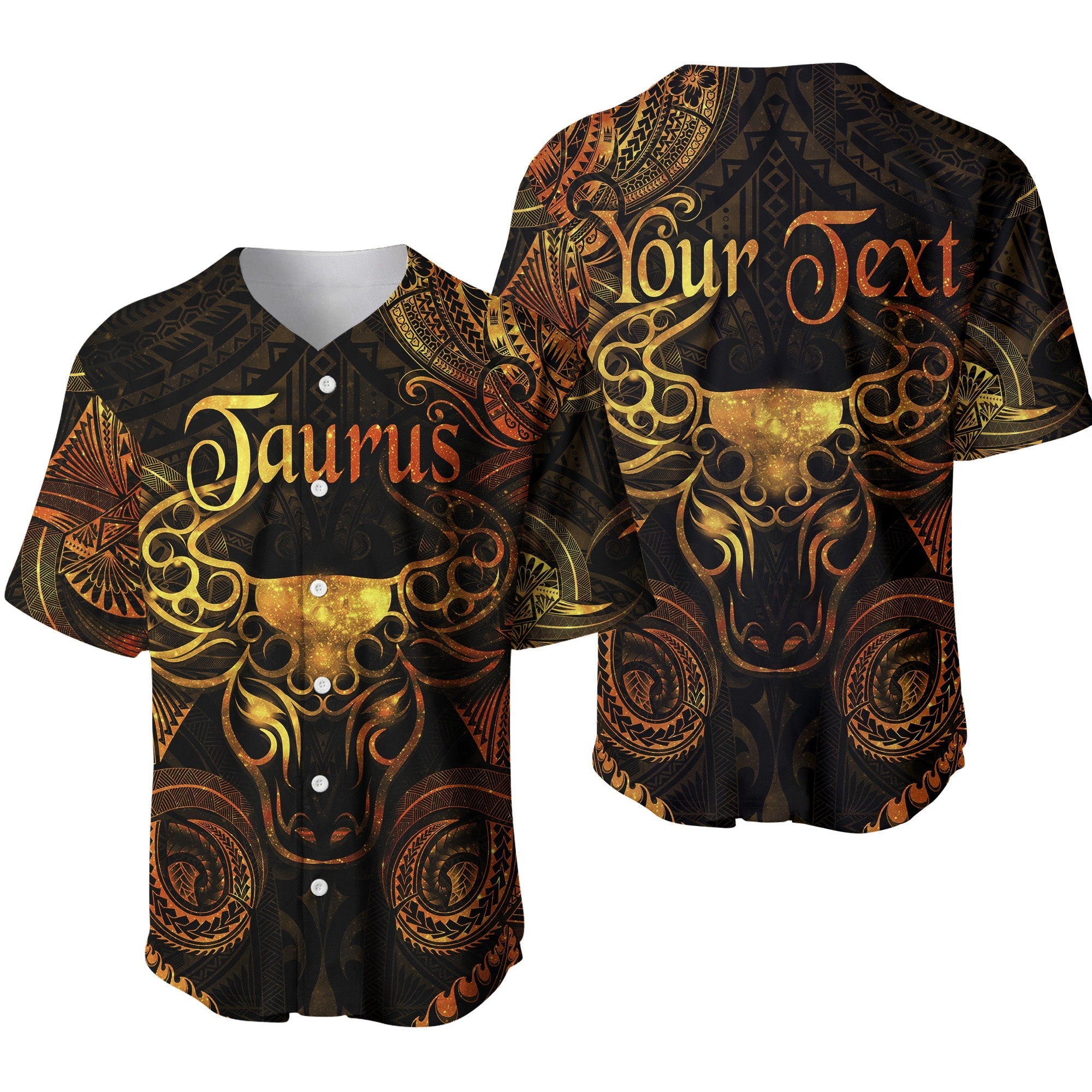 (Custom Personalised) Taurus Zodiac Polynesian Baseball Jersey Unique Style - Gold LT8 - Wonder Print Shop