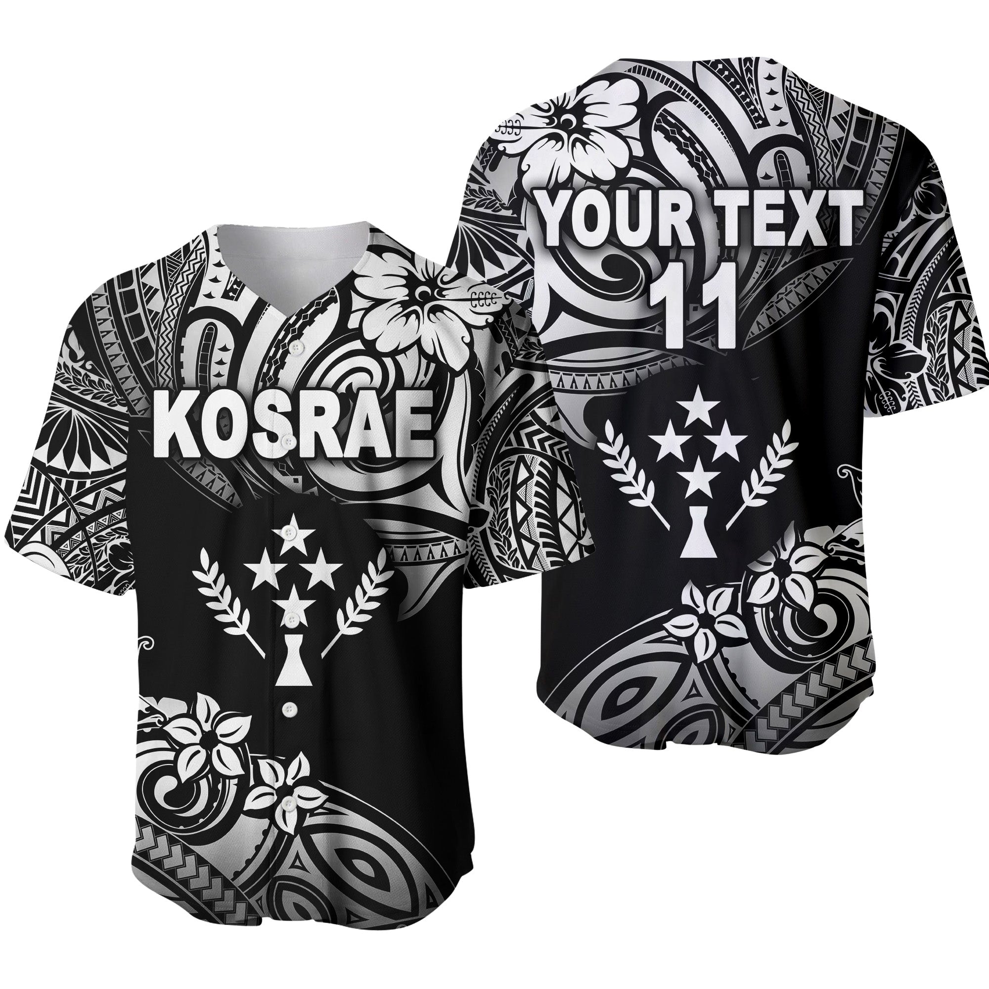 (Custom Personalised) FSM Kosrae Baseball Jersey Unique Vibes - Black LT8 - Wonder Print Shop