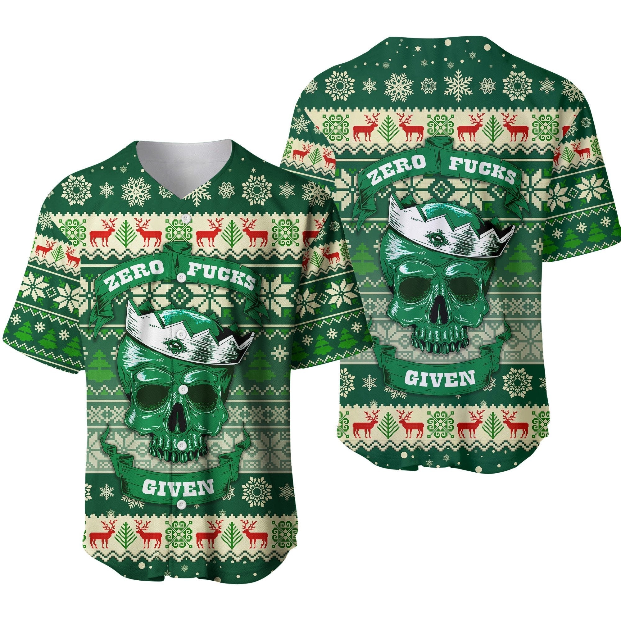 Skull Christmas  Baseball Jersey Green LT8 - Wonder Print Shop