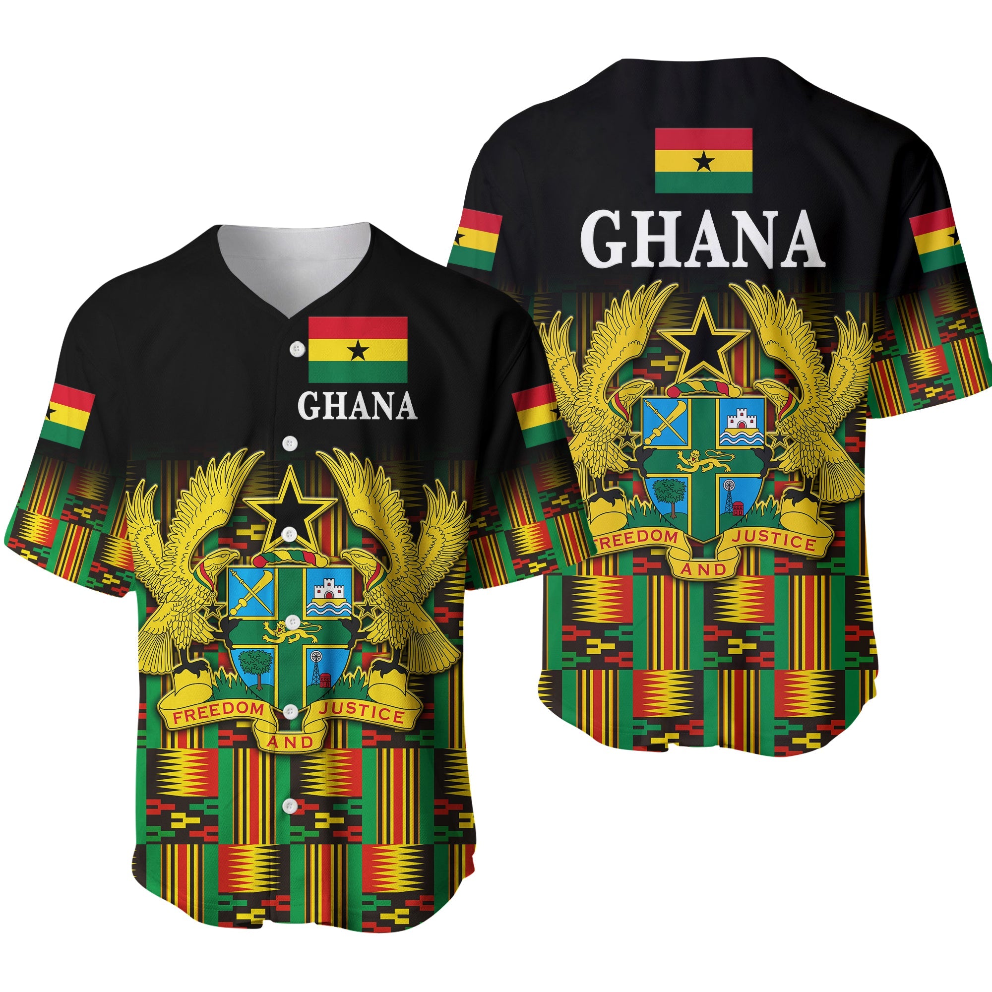 Ghana Baseball Jersey Coat Of Arms Kente Pride LT8 - Wonder Print Shop