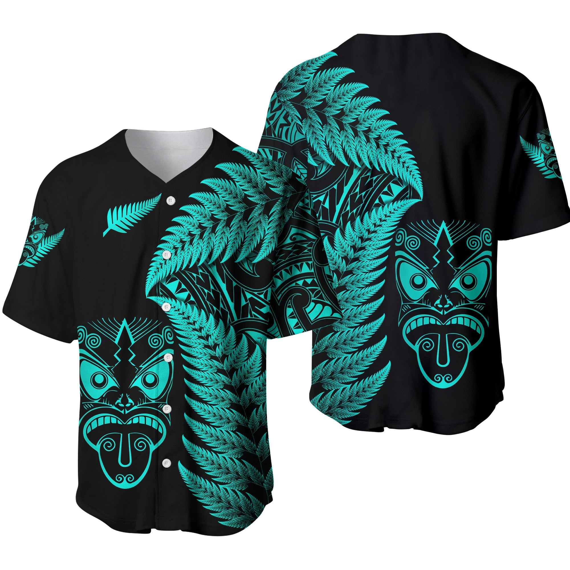 New Zealand Haka Rugby Maori Baseball Jersey Silver Fern Vibes Turquoise LT8 - Wonder Print Shop