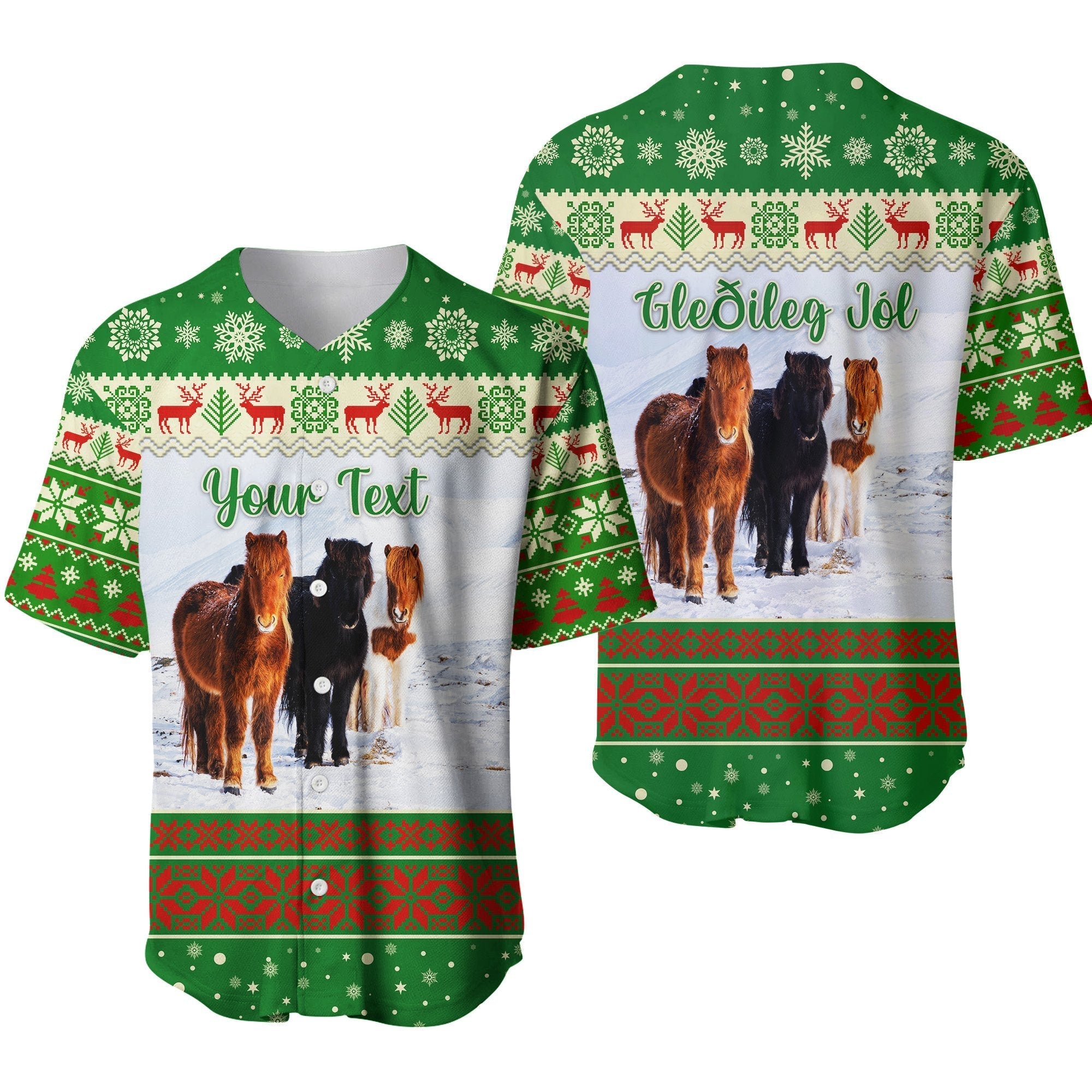 custom-personalised-icelandic-horse-christmas-baseball-jersey-green