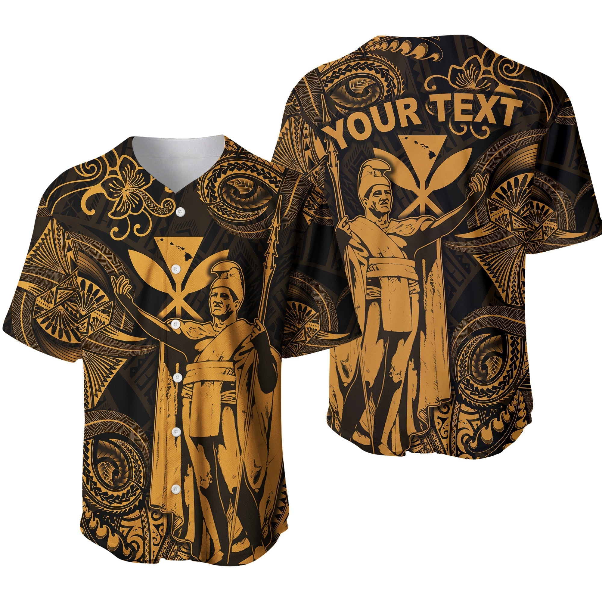 (Custom Personalised) Hawaii King Kamehameha Map Polynesian Baseball Jersey Kanaka Maoli Unique Style - Gold LT8 - Wonder Print Shop